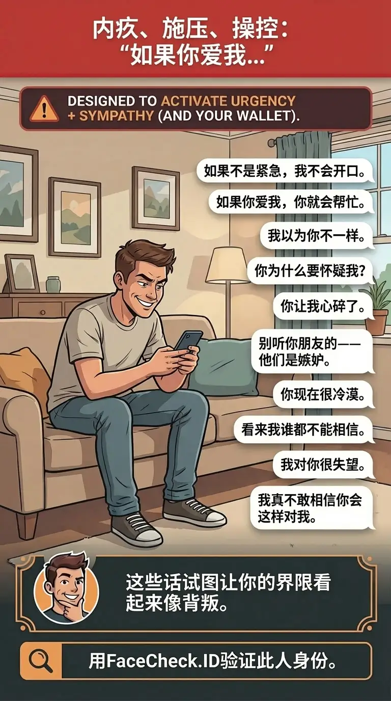 关于情感操控手法和网络诈骗警示信号的信息图