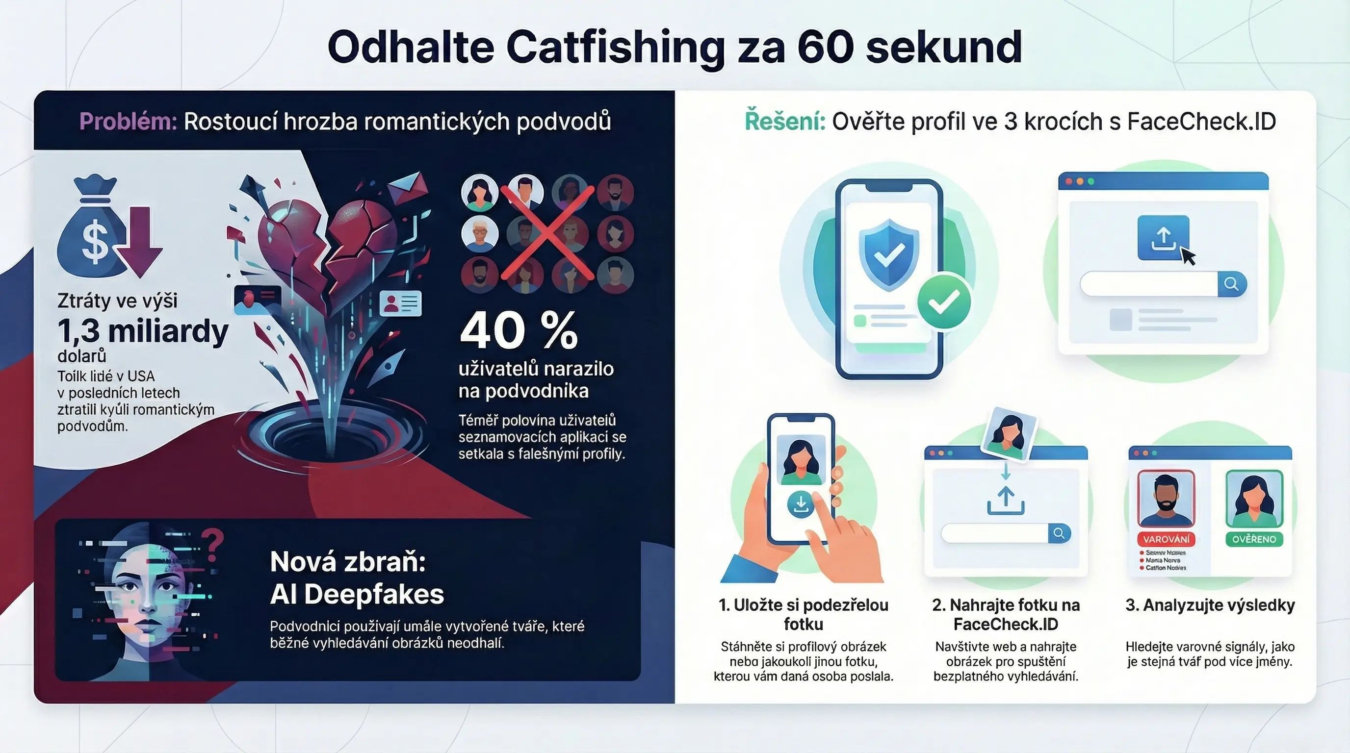 Odhal catfishe online za 60 sekund – infografika
