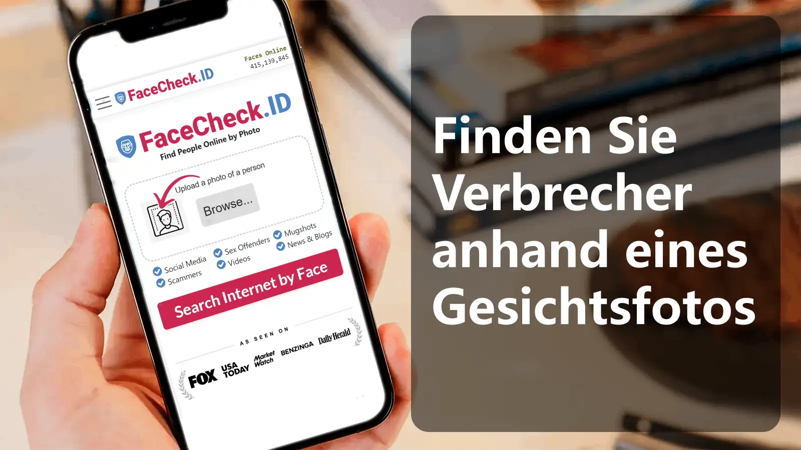 Verbrecher mit Gesichtsfoto finden