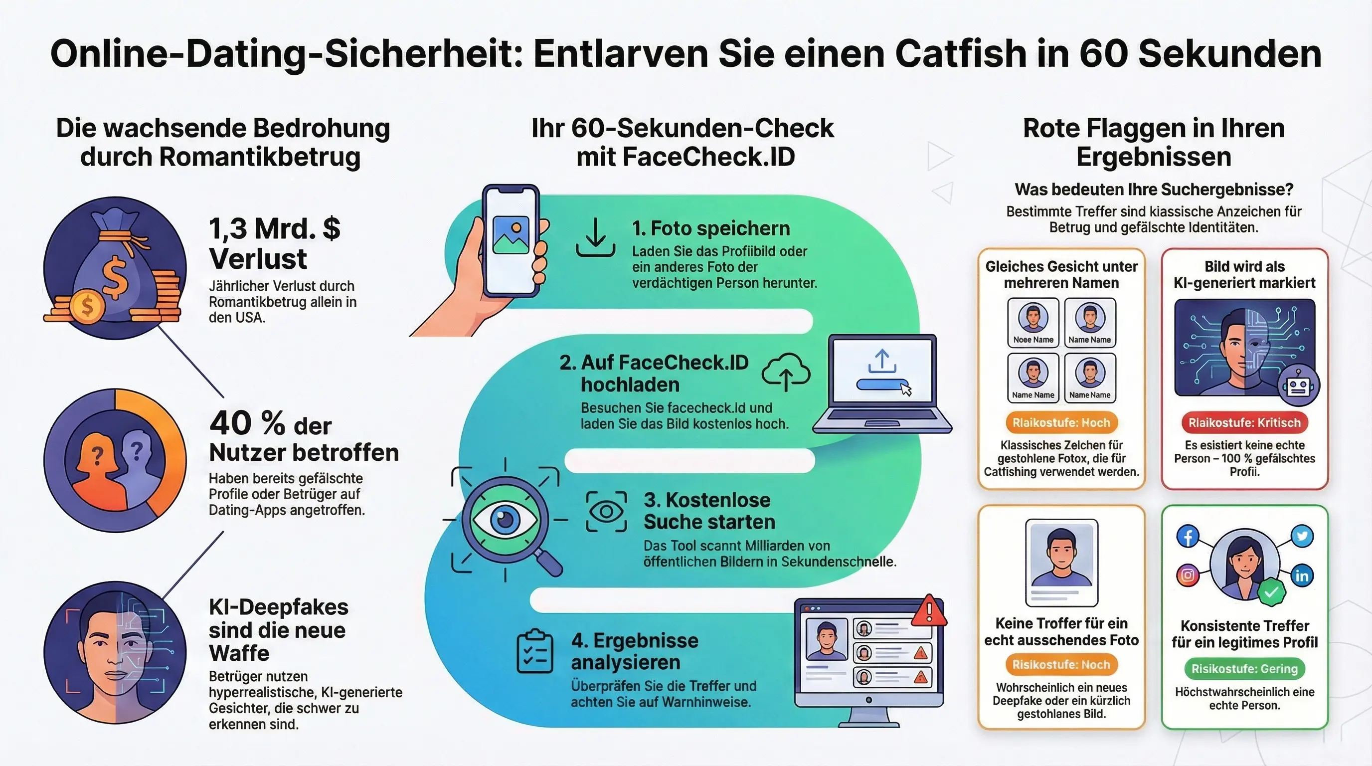 Catfish online in 60 Sekunden enttarnen – Infografik