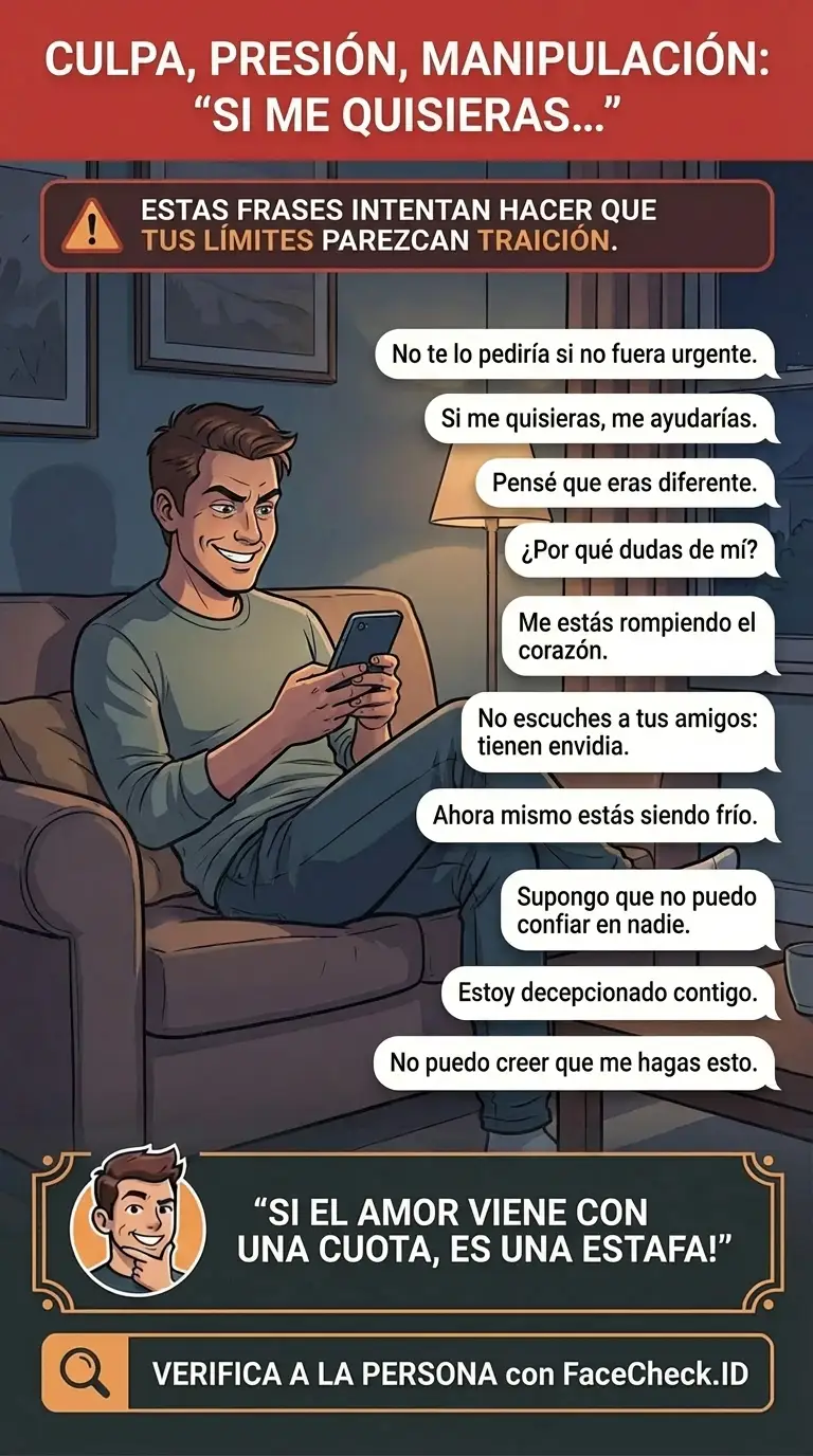 Infografía sobre tácticas de manipulación emocional y señales de alerta en estafas online