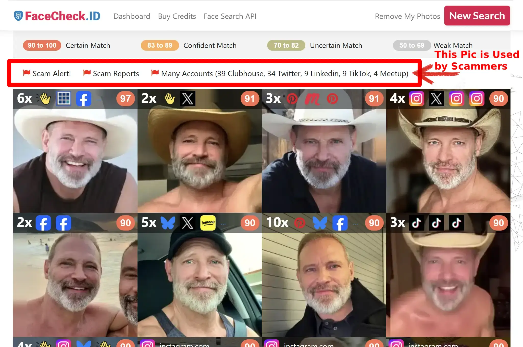 FaceCheck.ID search results