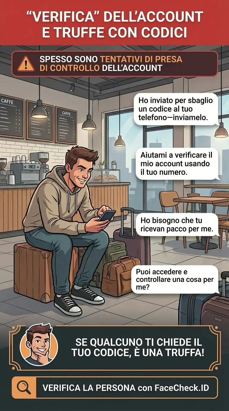 Infografica sulle truffe di verifica dell’account e i trucchi con codici monouso