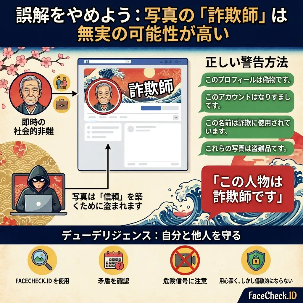 怪しいSNSプロフィール写真を検証するために逆画像検索をしている人物