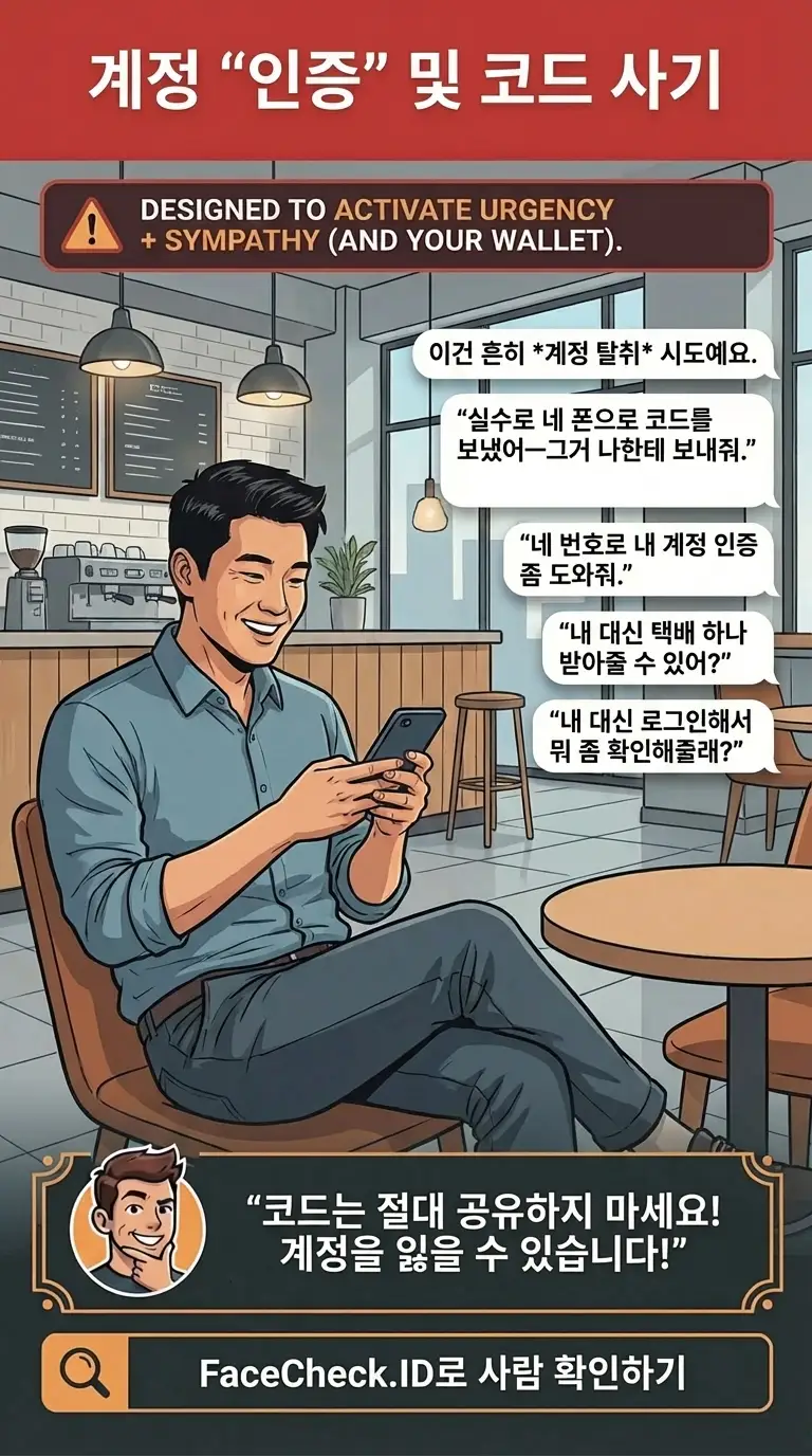 계정 인증 사기와 일회용 코드 속임수에 대한 인포그래픽