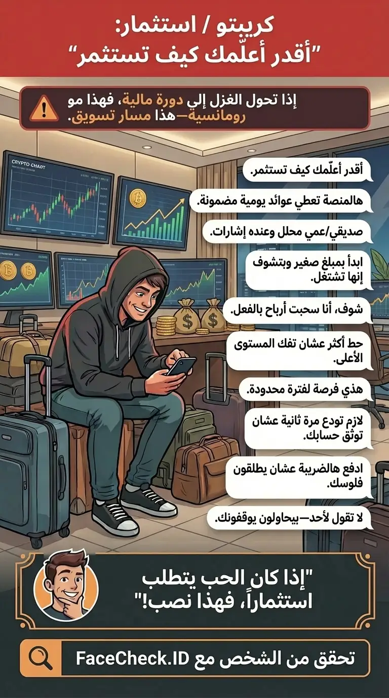 إنفوجرافيك عن تحذيرات احتيال الكريبتو، ونصائح الوقاية، وأنماط الاحتيال الشائعة