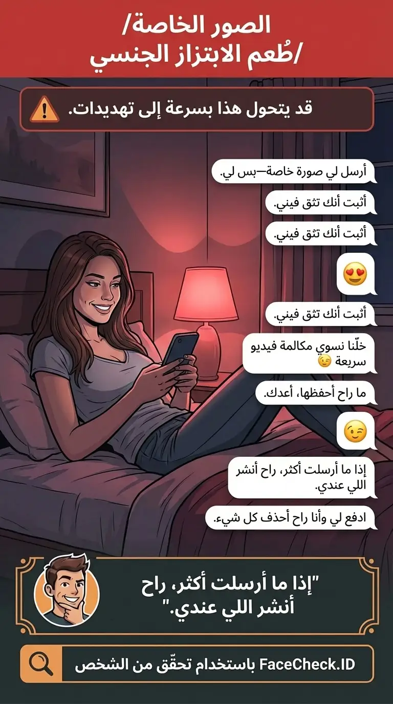 إنفوجرافيك عن طُعم الصور الخاصة وتكتيكات الاحتيال بالابتزاز الجنسي