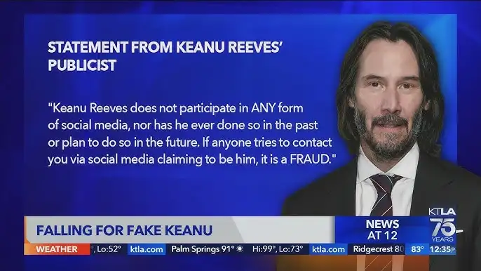 Keanu Reeves romance scam news illustration