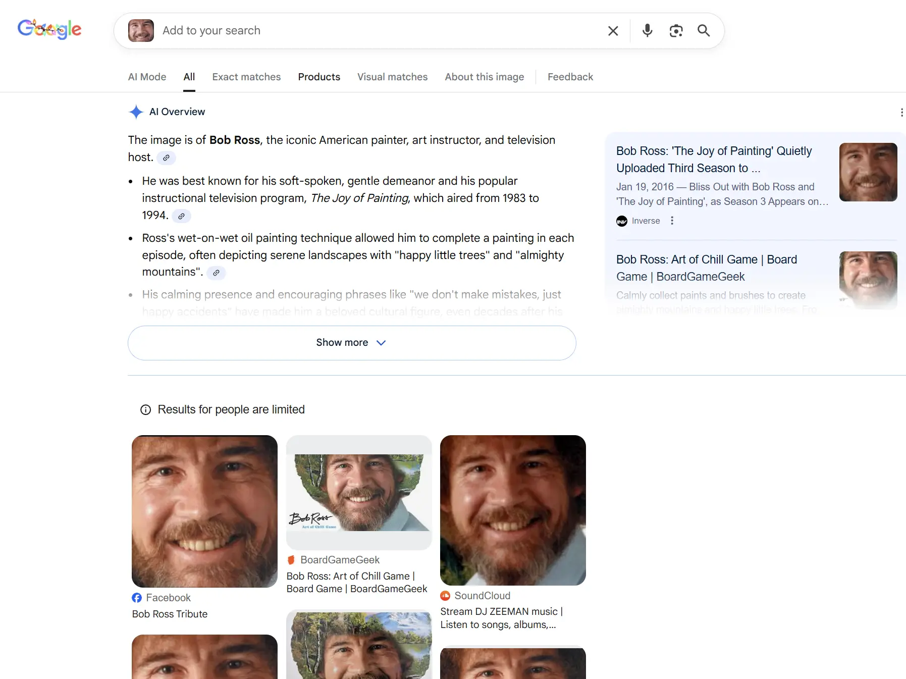 Bob Ross search results