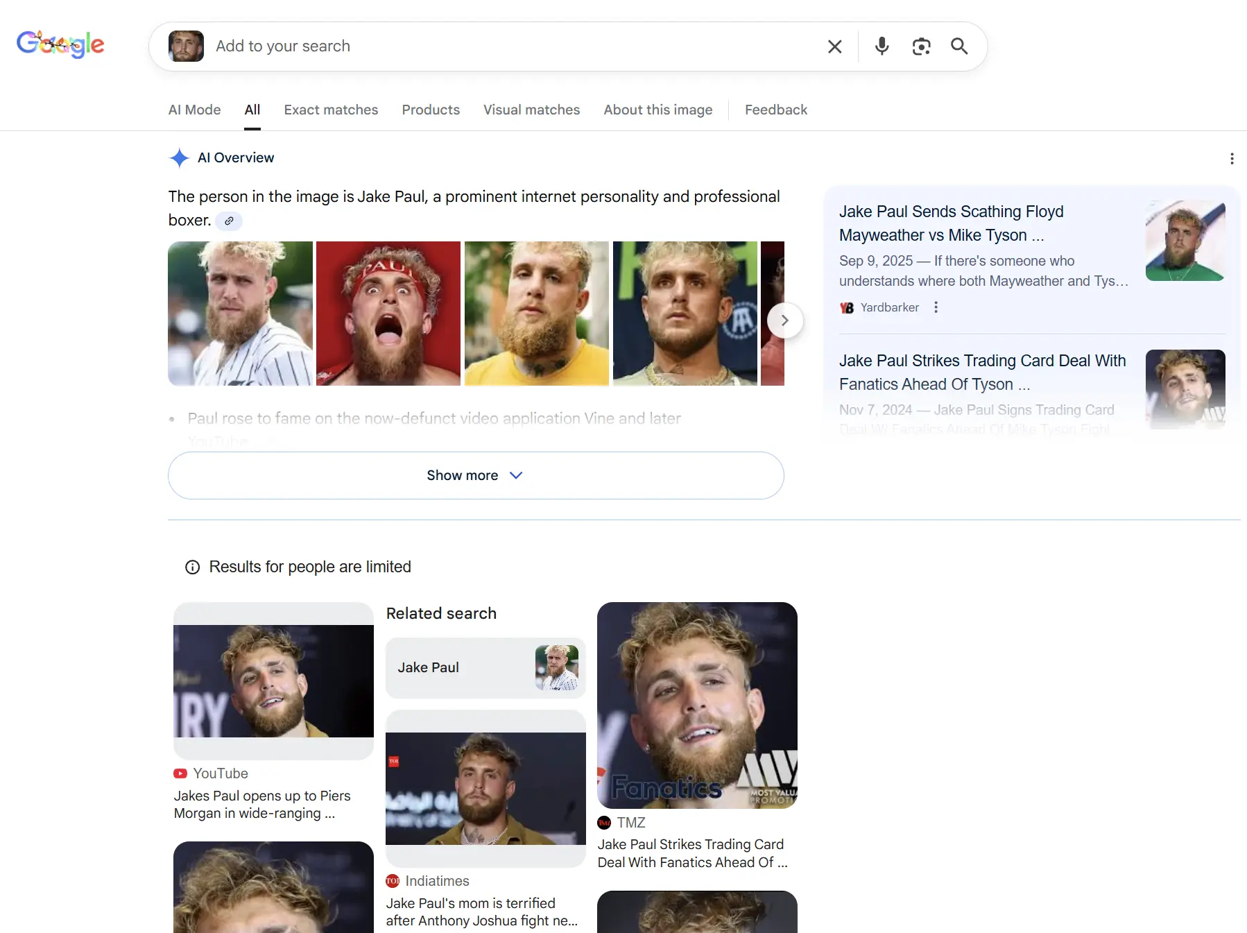 Jake Paul search results