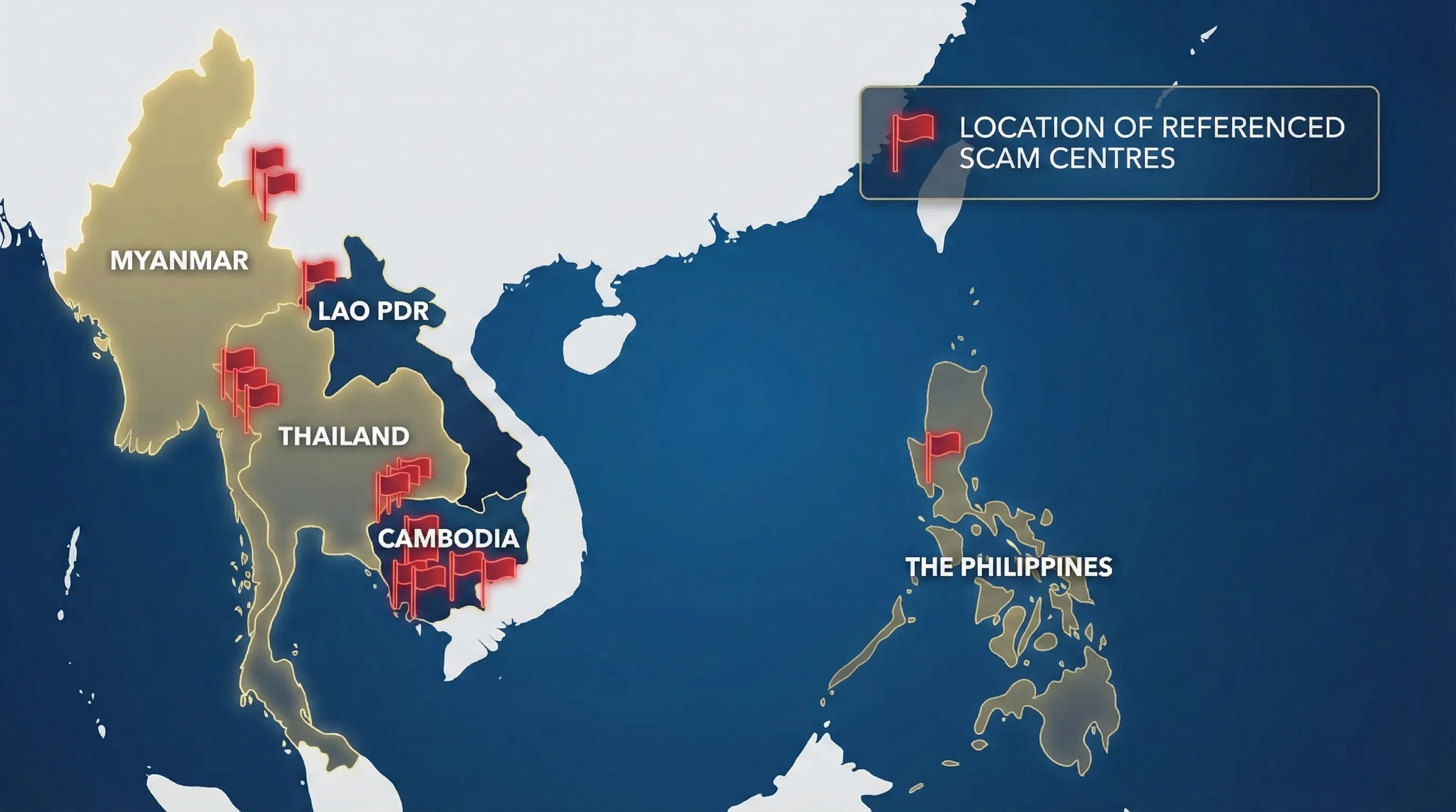 Locations of scam centers in Asia
