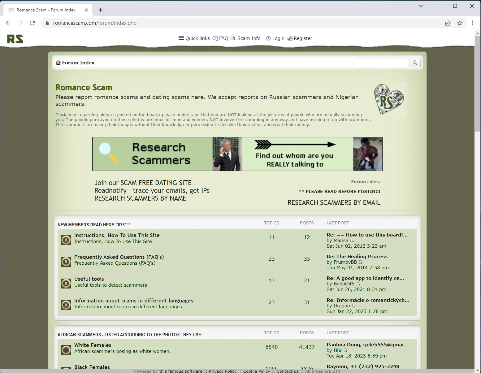 RomanceScam.com forum