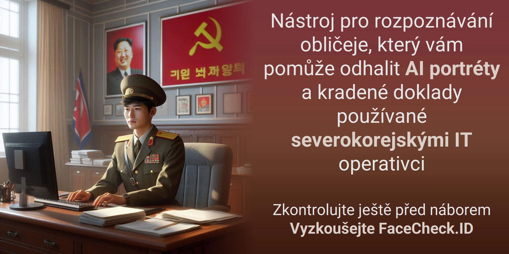 Nástroj pro rozpoznávání obličeje, který vám pomůže odhalit AI portréty a kradené doklady používané severokorejskými IT operativci - Zkontrolujte ještě před náboremVyzkoušejte FaceCheck.ID
