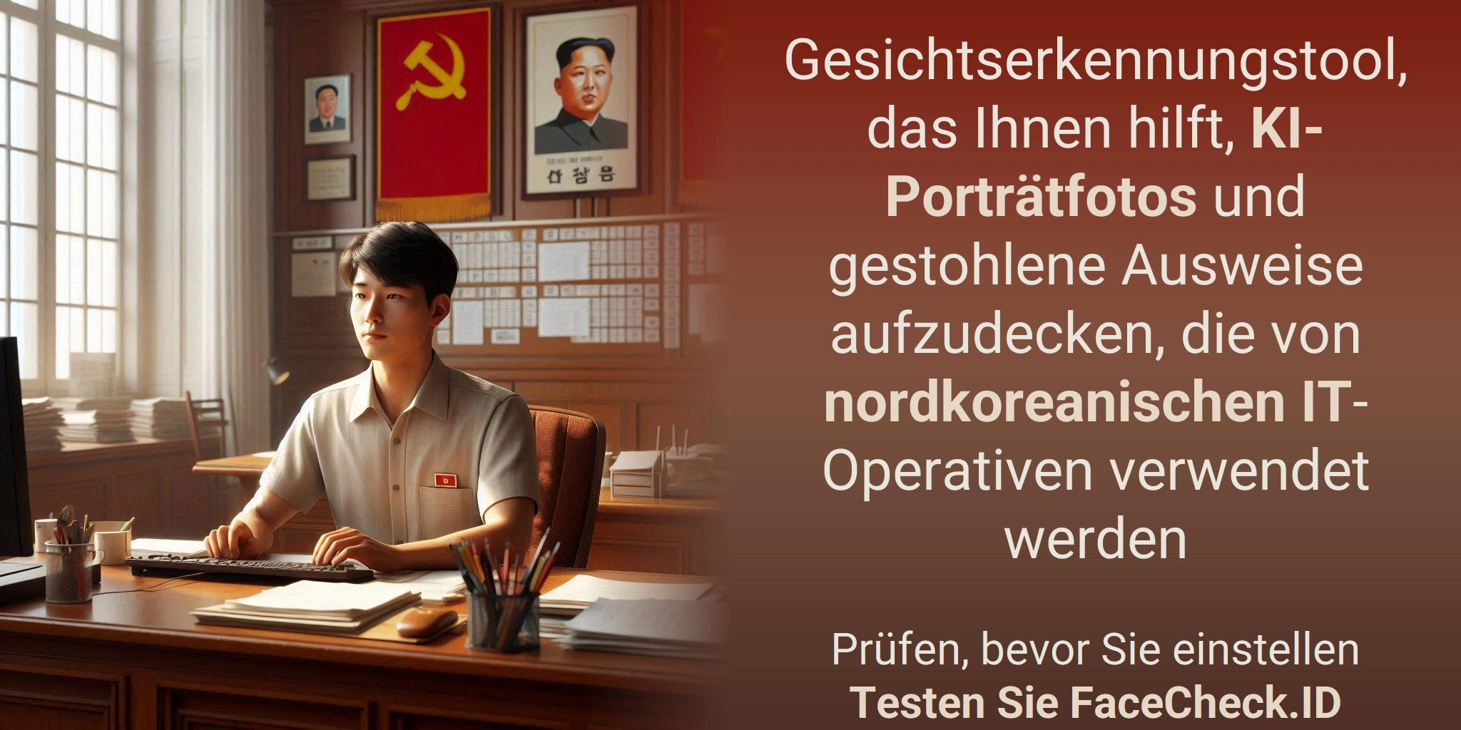 Gesichtserkennungstool, das Ihnen hilft, KI-Porträtfotos und gestohlene Ausweise aufzudecken, die von nordkoreanischen IT-Operativen verwendet werden - Prüfen, bevor Sie einstellenTesten Sie FaceCheck.ID