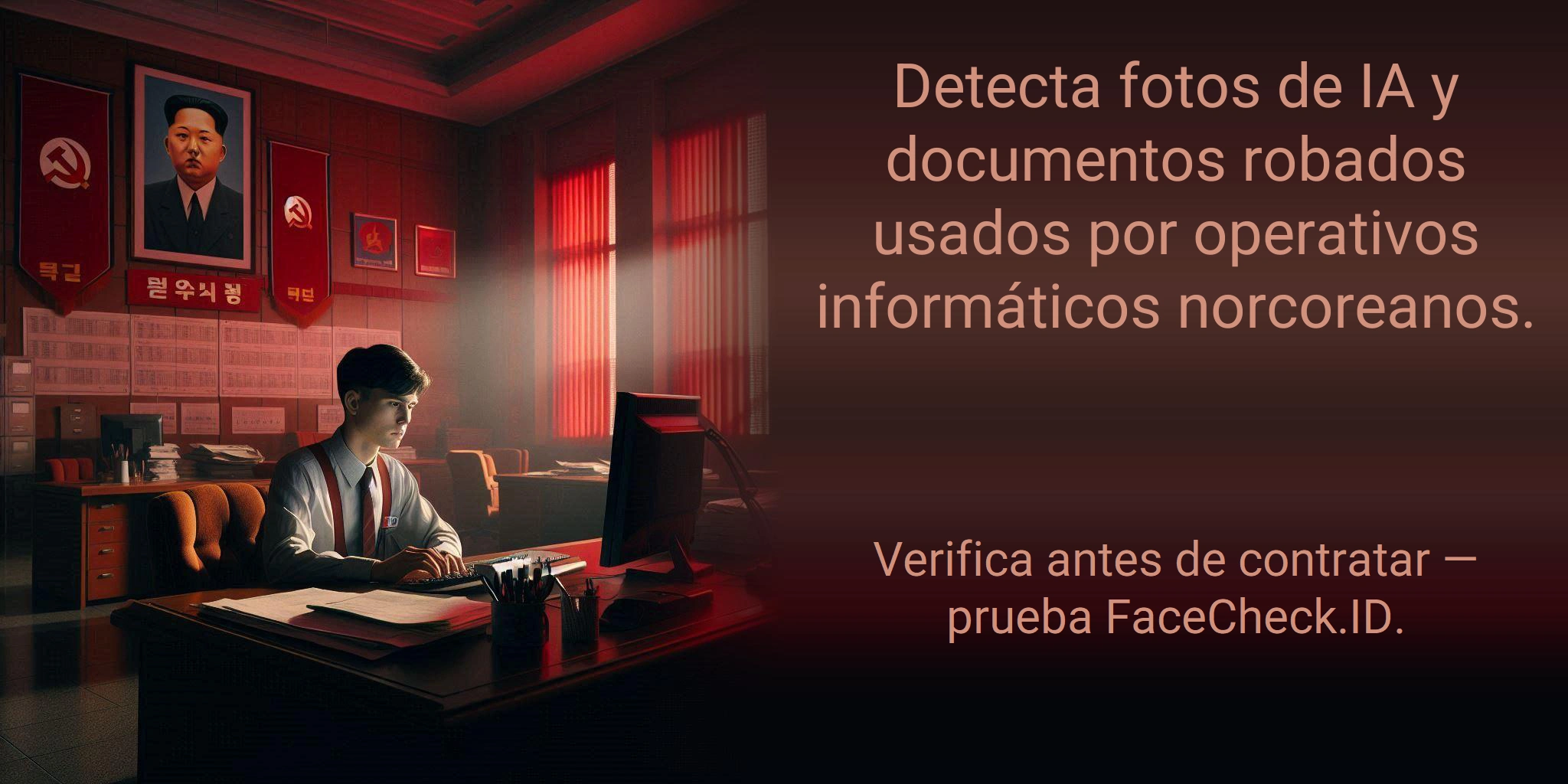 Detecta fotos de IA y documentos robados usados por operativos informáticos norcoreanos. - Verifica antes de contratar — prueba FaceCheck.ID.