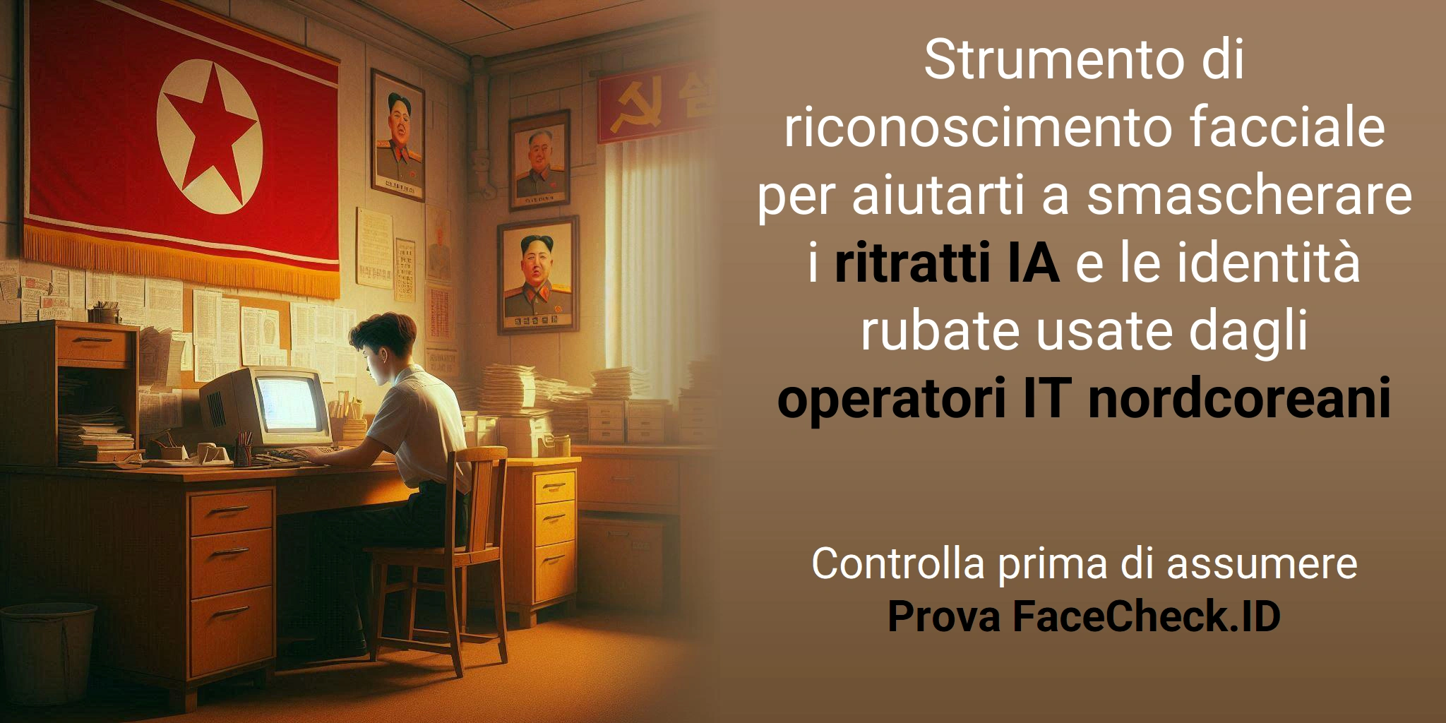 Strumento di riconoscimento facciale per aiutarti a smascherare i ritratti IA e le identità rubate usate dagli operatori IT nordcoreani - Controlla prima di assumereProva FaceCheck.ID