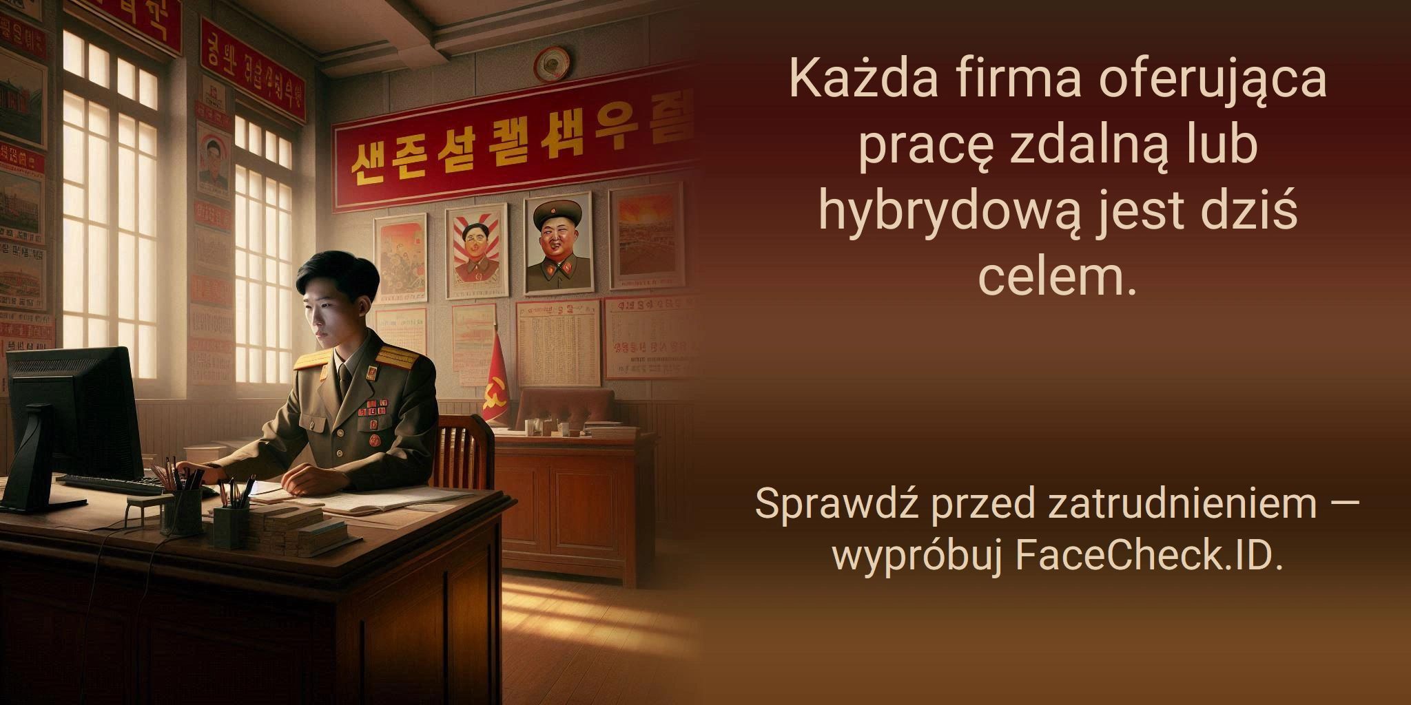 Każda firma oferująca pracę zdalną lub hybrydową jest dziś celem. - Sprawdź przed zatrudnieniem — wypróbuj FaceCheck.ID.