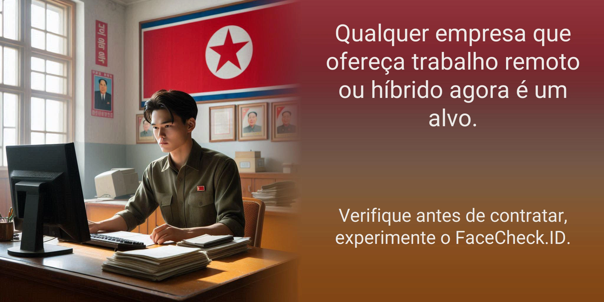 Qualquer empresa que ofereça trabalho remoto ou híbrido agora é um alvo. - Verifique antes de contratar, experimente o FaceCheck.ID.