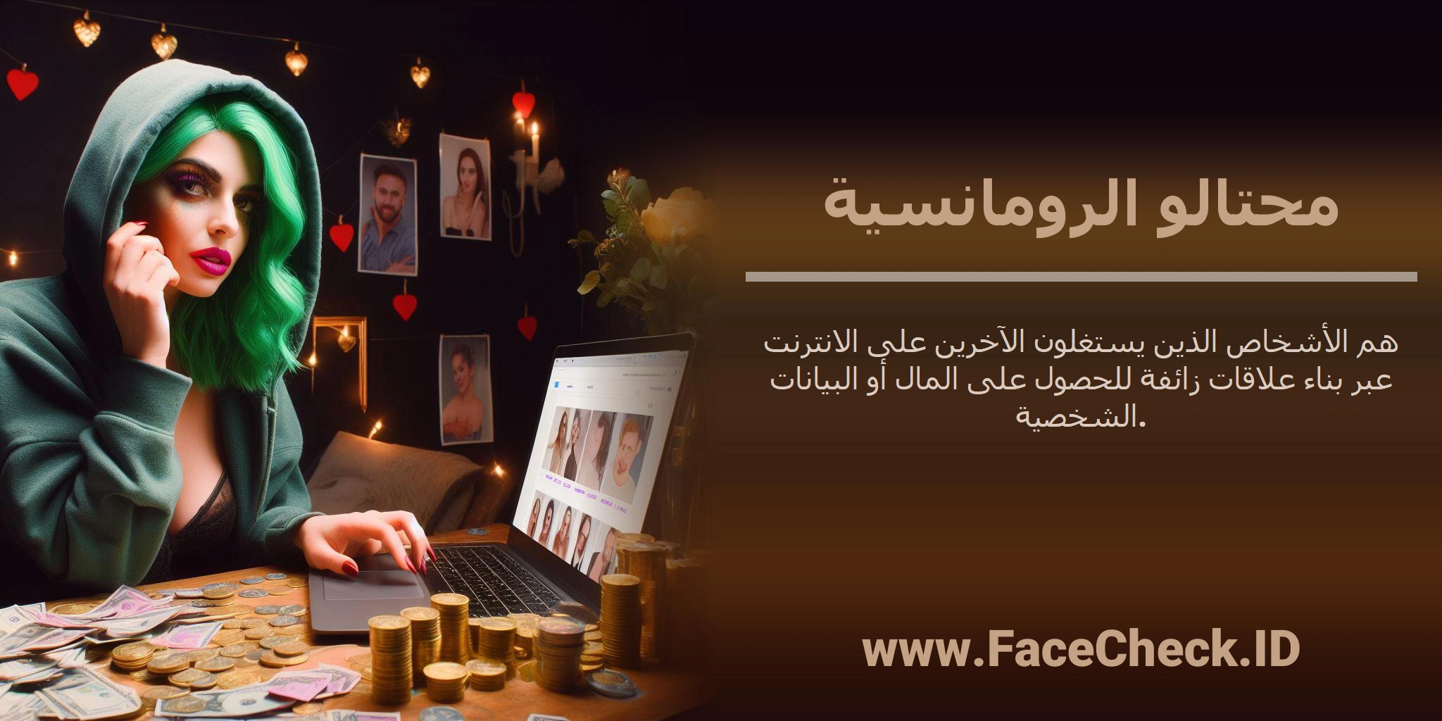 <b>محتالو الرومانسية</b> هم الأشخاص الذين يستغلون الآخرين على الانترنت عبر بناء علاقات زائفة للحصول على المال أو البيانات الشخصية.