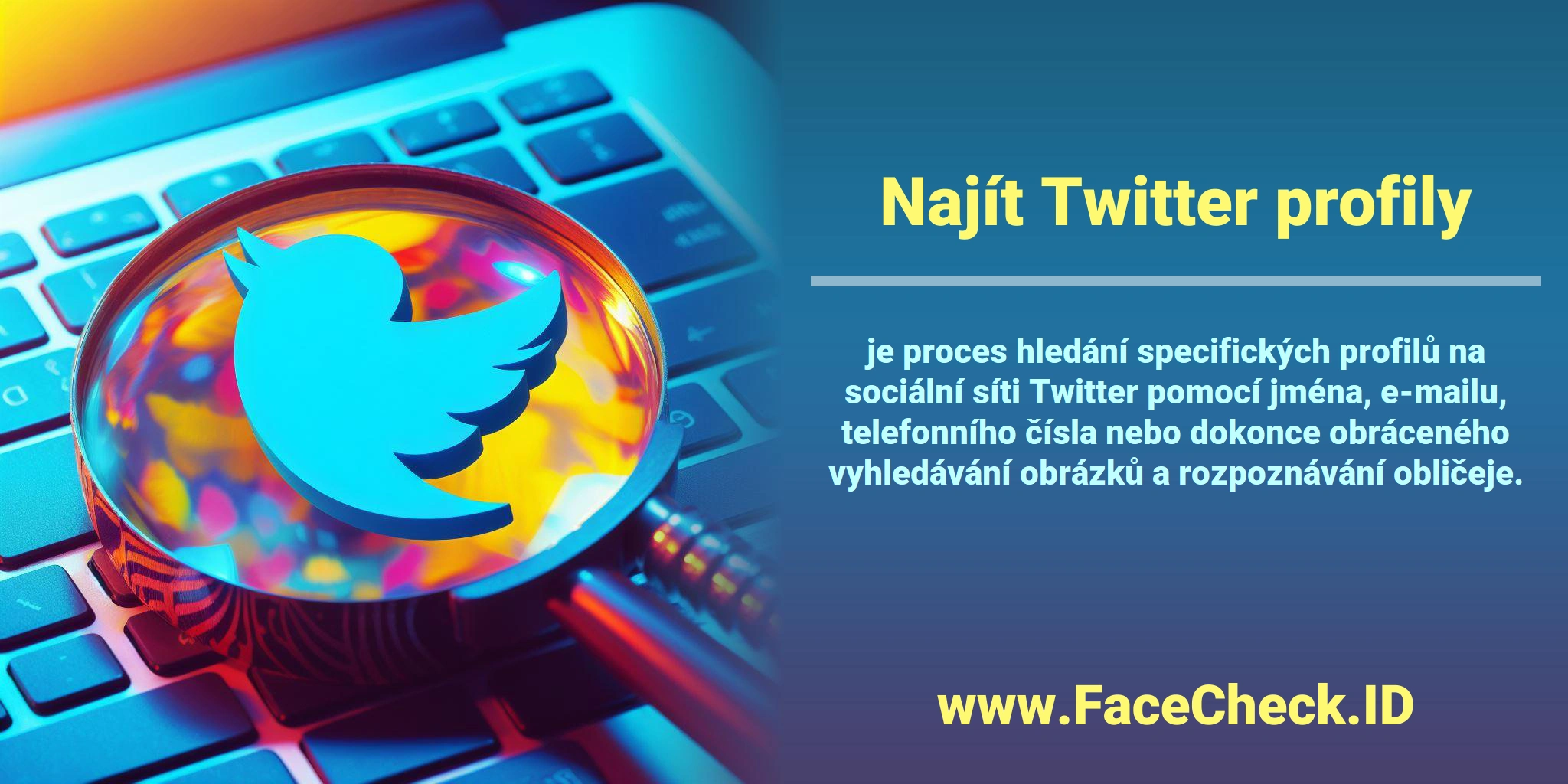 <b>Najít Twitter profily</b> je proces hledání specifických profilů na sociální síti Twitter pomocí jména, e-mailu, telefonního čísla nebo dokonce obráceného vyhledávání obrázků a rozpoznávání obličeje.