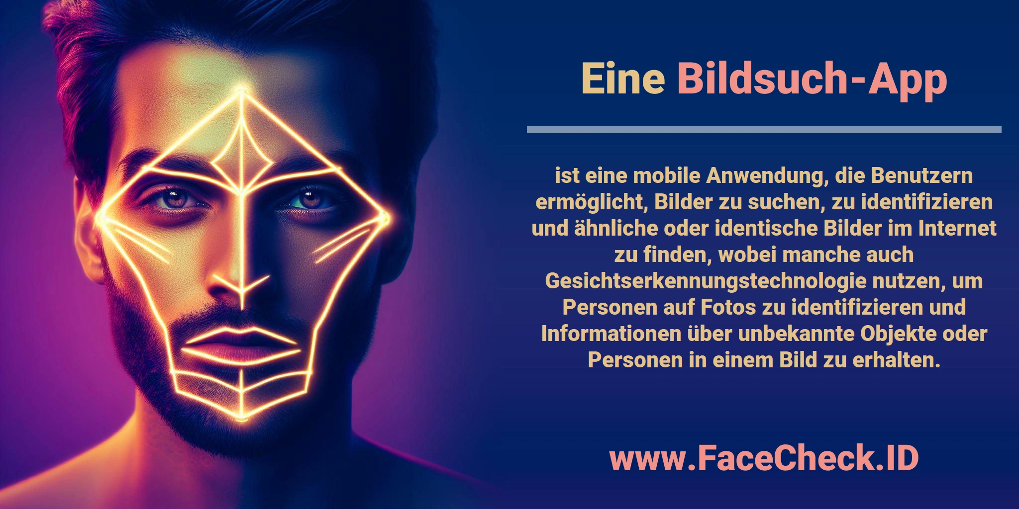 Eine <b>Bildsuch-App</b> ist eine mobile Anwendung, die Benutzern ermöglicht, Bilder zu suchen, zu identifizieren und ähnliche oder identische Bilder im Internet zu finden, wobei manche auch Gesichtserkennungstechnologie nutzen, um Personen auf Fotos zu identifizieren und Informationen über unbekannte Objekte oder Personen in einem Bild zu erhalten.