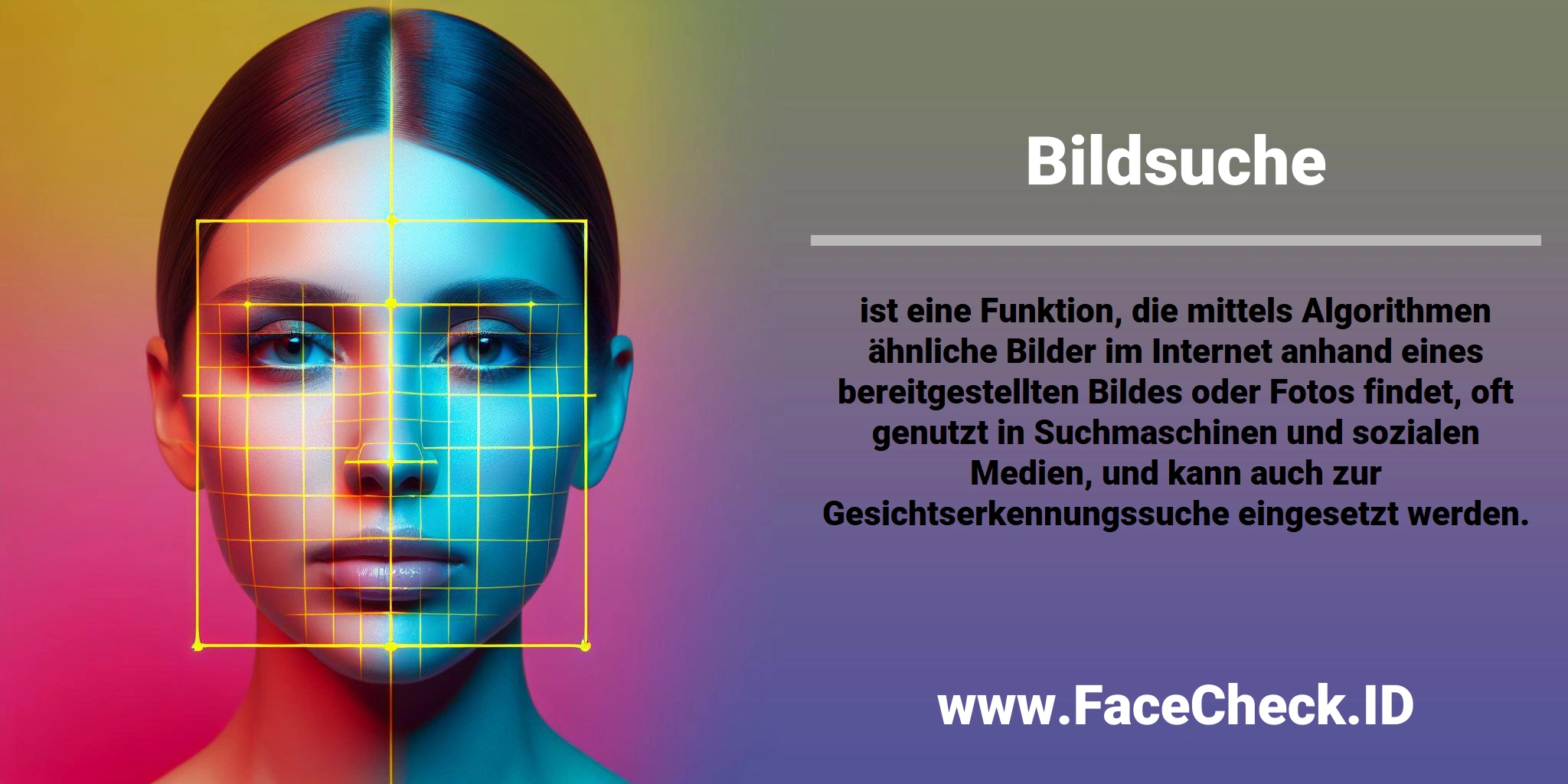 <b>Bildsuche</b> ist eine Funktion, die mittels Algorithmen ähnliche Bilder im Internet anhand eines bereitgestellten Bildes oder Fotos findet, oft genutzt in Suchmaschinen und sozialen Medien, und kann auch zur Gesichtserkennungssuche eingesetzt werden.