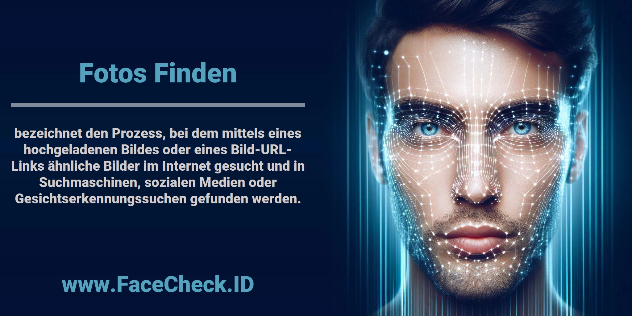 <b>Fotos Finden</b> bezeichnet den Prozess, bei dem mittels eines hochgeladenen Bildes oder eines Bild-URL-Links ähnliche Bilder im Internet gesucht und in Suchmaschinen, sozialen Medien oder Gesichtserkennungssuchen gefunden werden.