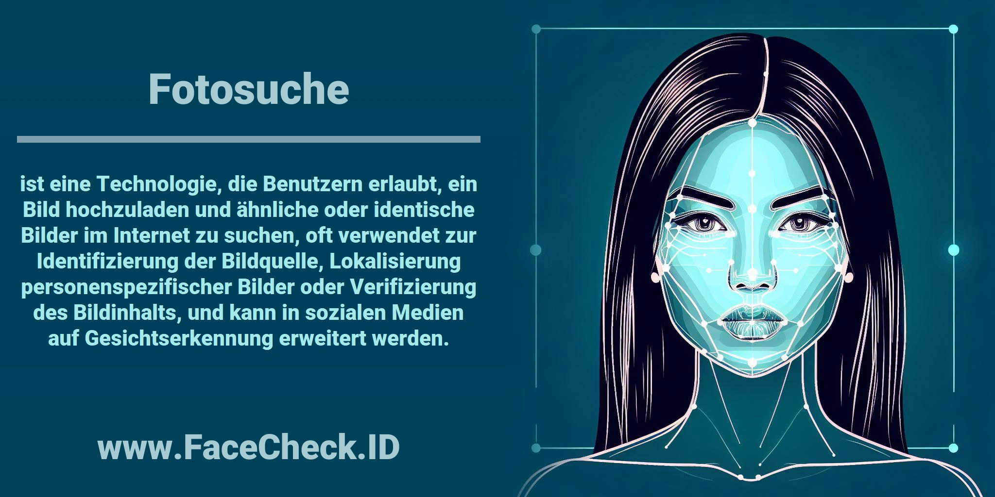 <b>Fotosuche</b> ist eine Technologie, die Benutzern erlaubt, ein Bild hochzuladen und ähnliche oder identische Bilder im Internet zu suchen, oft verwendet zur Identifizierung der Bildquelle, Lokalisierung personenspezifischer Bilder oder Verifizierung des Bildinhalts, und kann in sozialen Medien auf Gesichtserkennung erweitert werden.