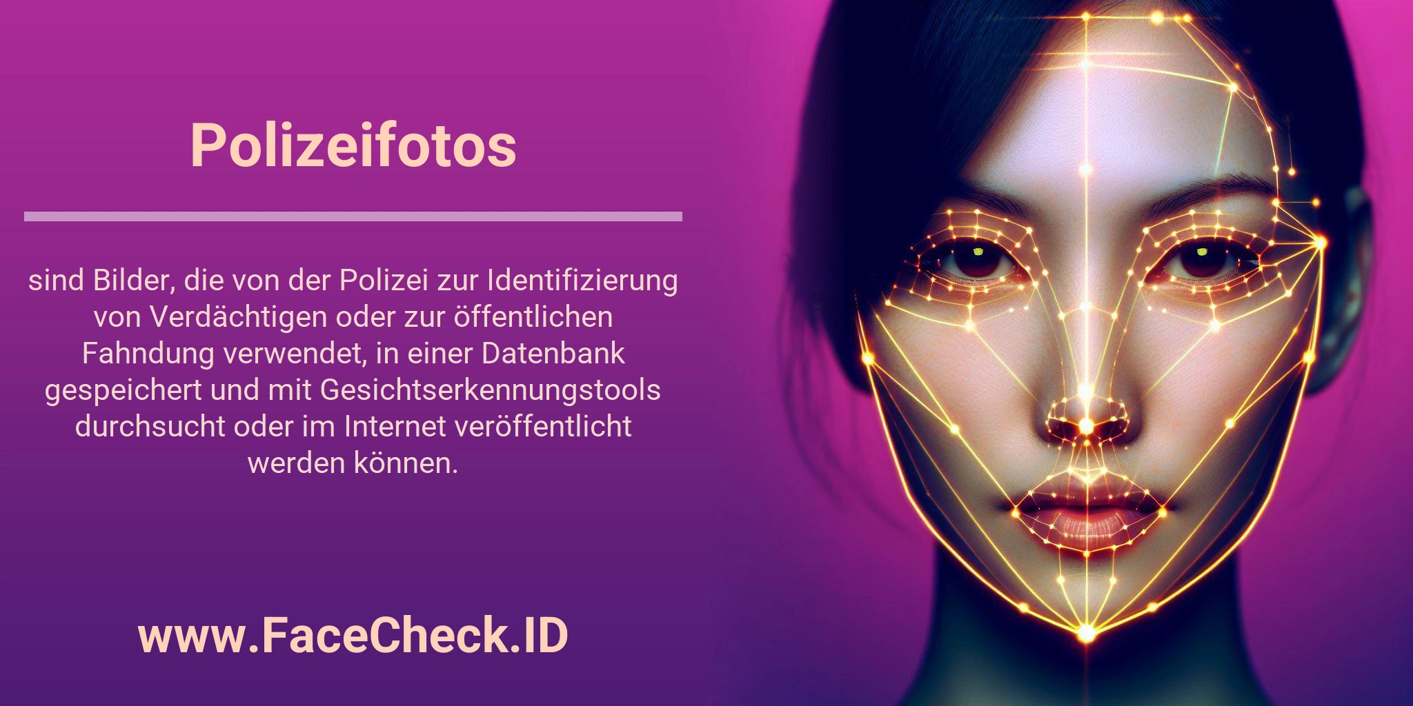 Polizeifotos sind Bilder, die von der Polizei zur Identifizierung von Verdächtigen oder zur öffentlichen Fahndung verwendet, in einer Datenbank gespeichert und mit Gesichtserkennungstools durchsucht oder im Internet veröffentlicht werden können.