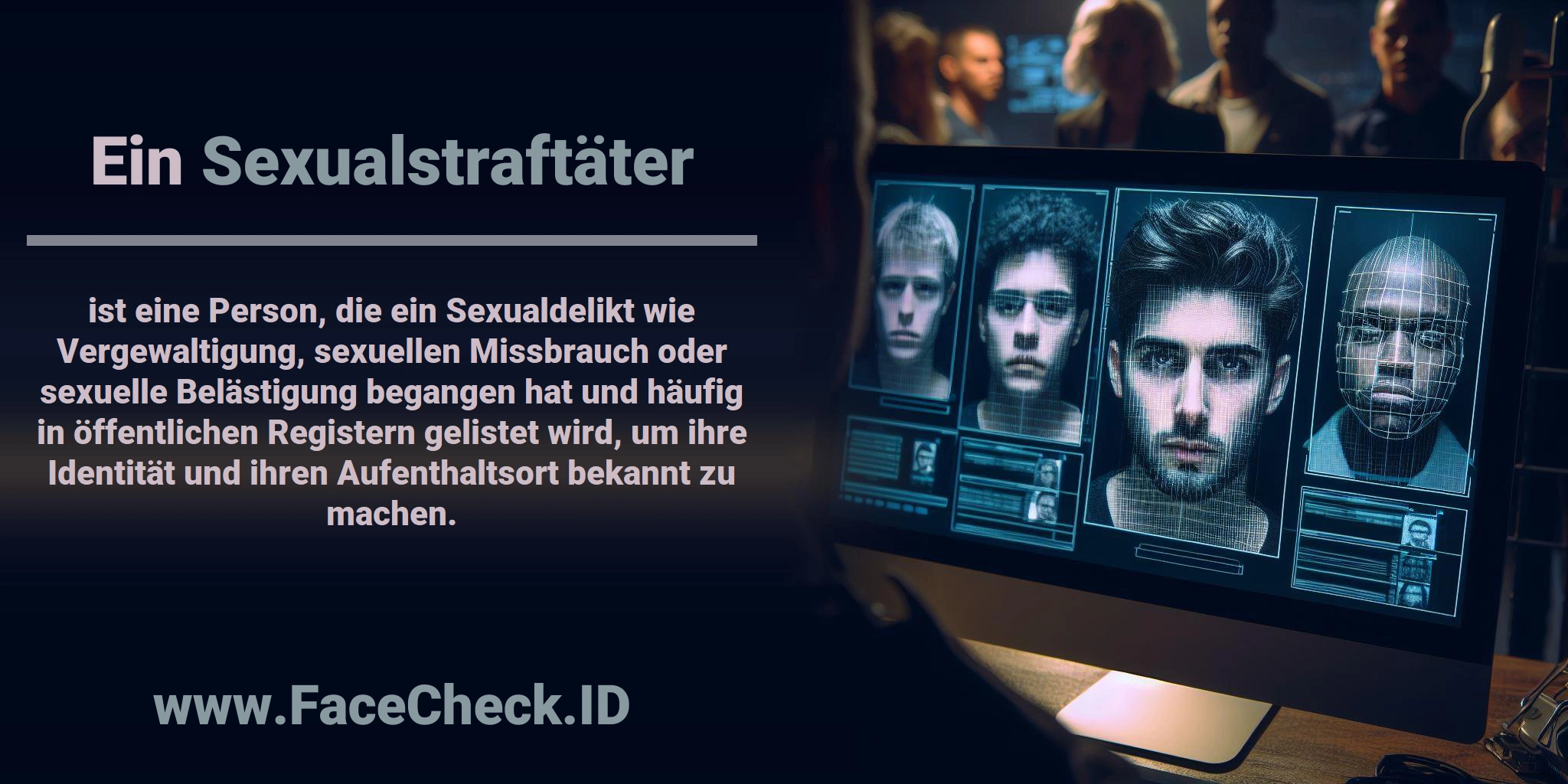 Ein <b>Sexualstraftäter</b> ist eine Person, die ein Sexualdelikt wie Vergewaltigung, sexuellen Missbrauch oder sexuelle Belästigung begangen hat und häufig in öffentlichen Registern gelistet wird, um ihre Identität und ihren Aufenthaltsort bekannt zu machen.