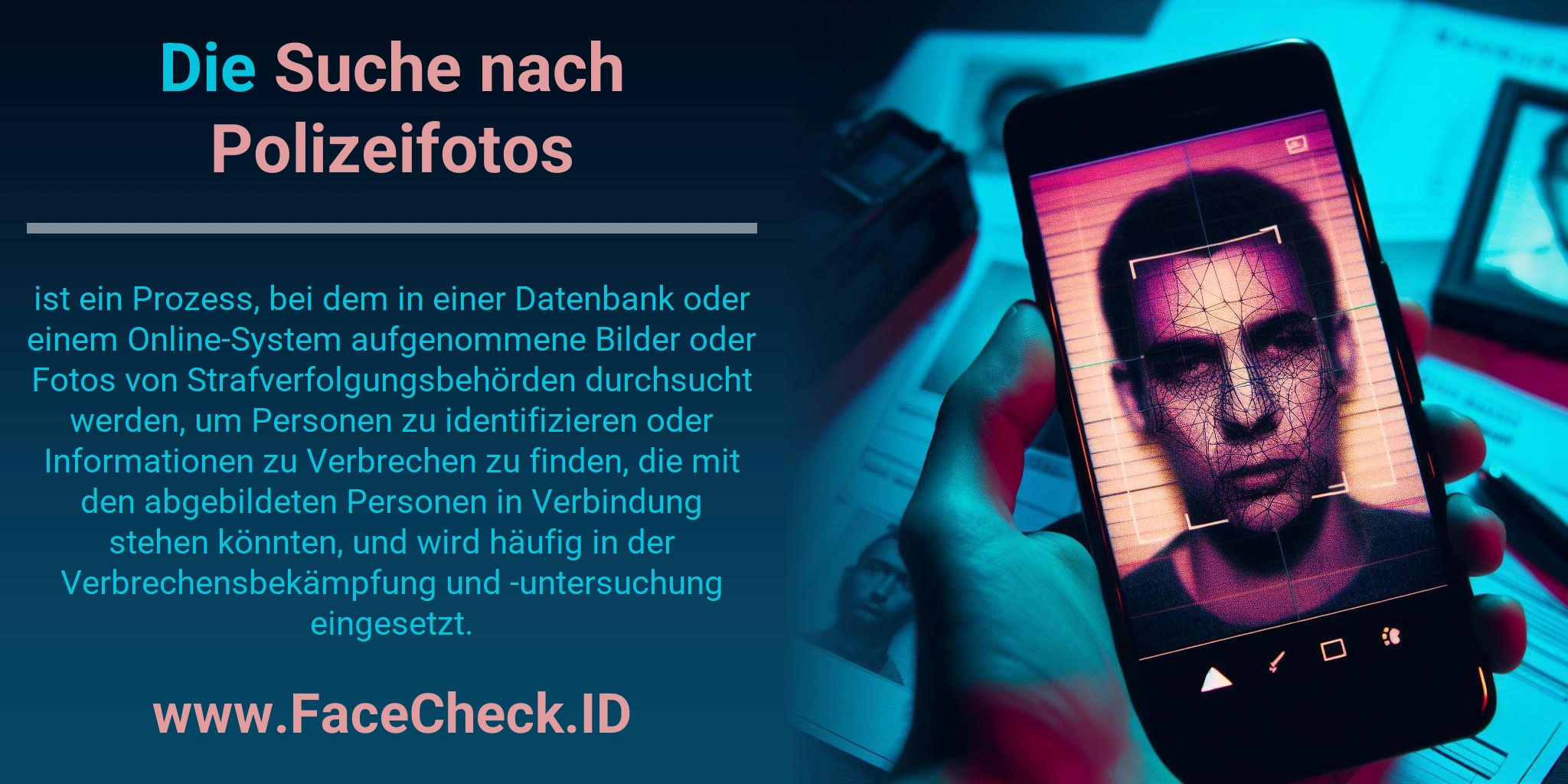 Die Suche nach Polizeifotos ist ein Prozess, bei dem in einer Datenbank oder einem Online-System aufgenommene Bilder oder Fotos von Strafverfolgungsbehörden durchsucht werden, um Personen zu identifizieren oder Informationen zu Verbrechen zu finden, die mit den abgebildeten Personen in Verbindung stehen könnten, und wird häufig in der Verbrechensbekämpfung und -untersuchung eingesetzt.