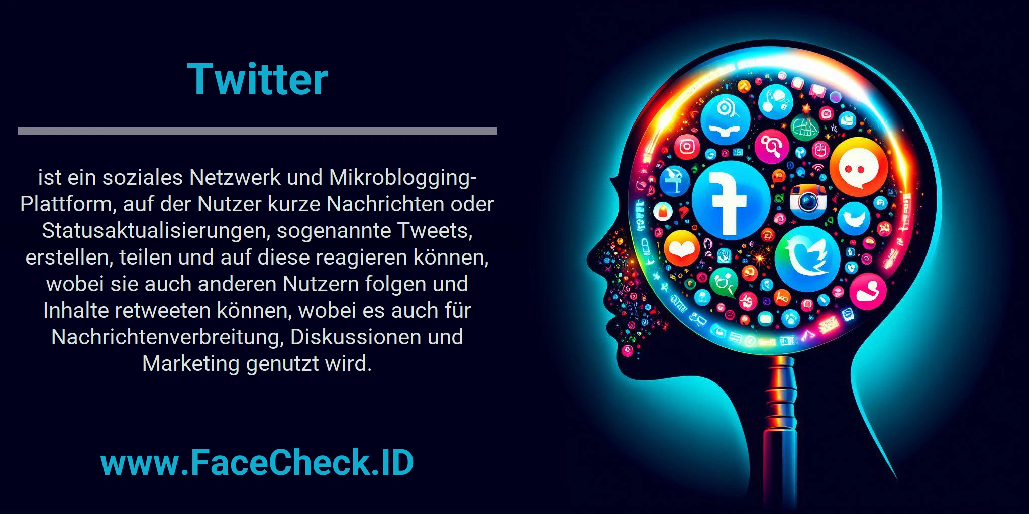 Twitter ist ein soziales Netzwerk und Mikroblogging-Plattform, auf der Nutzer kurze Nachrichten oder Statusaktualisierungen, sogenannte Tweets, erstellen, teilen und auf diese reagieren können, wobei sie auch anderen Nutzern folgen und Inhalte retweeten können, wobei es auch für Nachrichtenverbreitung, Diskussionen und Marketing genutzt wird.