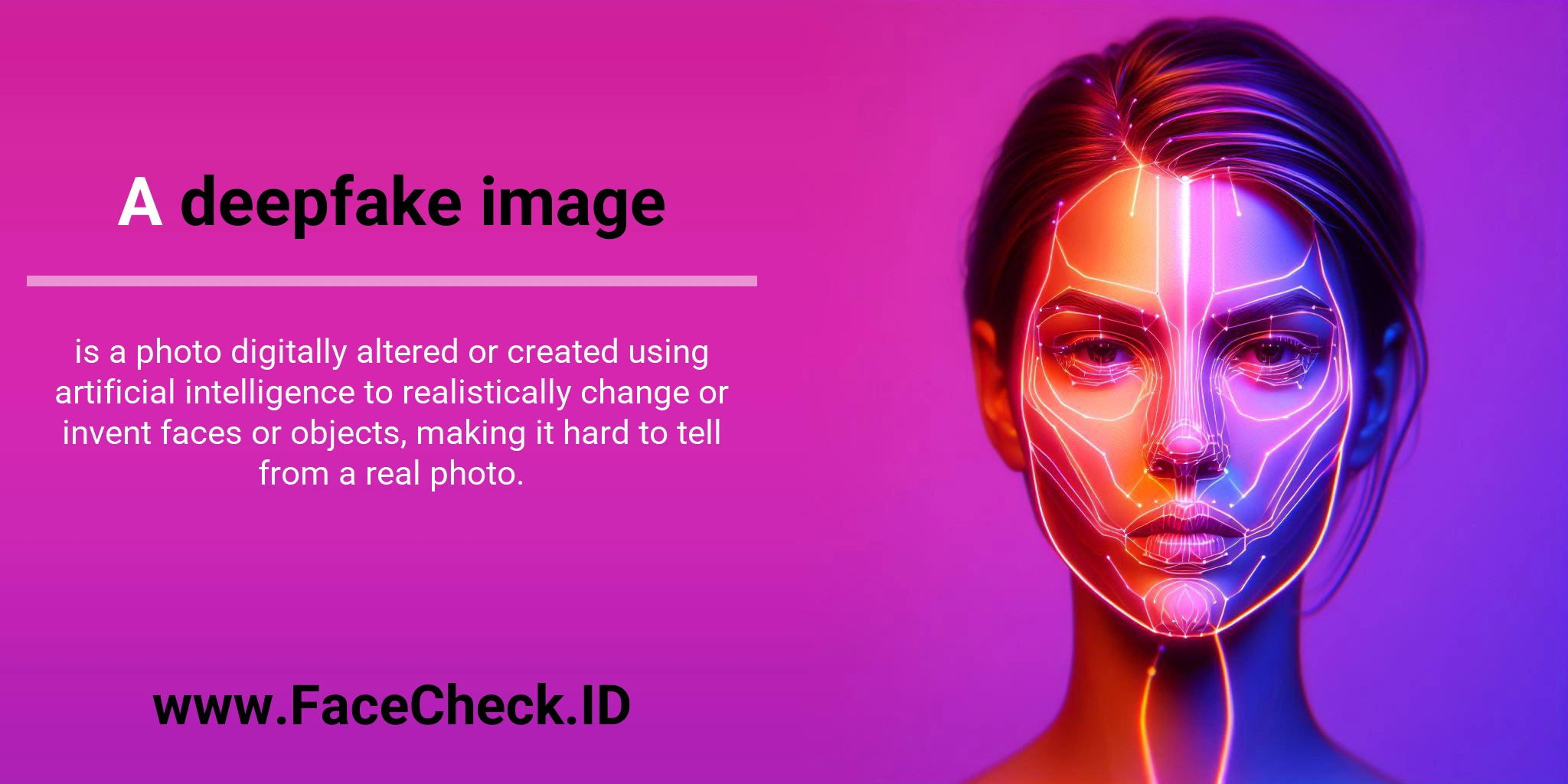 A <b>deepfake image</b> is a photo digitally altered or created using artificial intelligence to realistically change or invent faces or objects, making it hard to tell from a real photo.