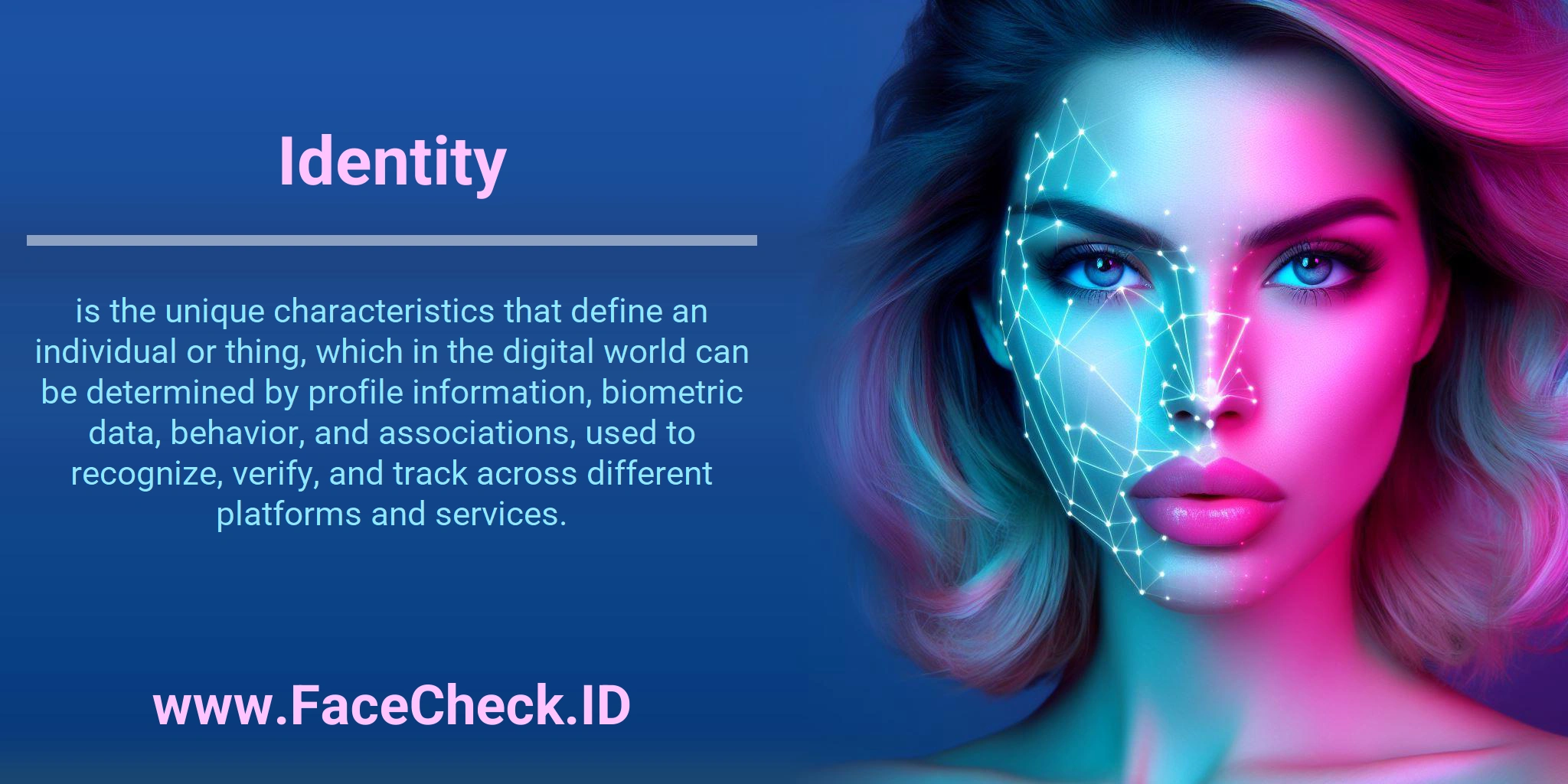Identity is the unique characteristics that define an individual or thing, which in the digital world can be determined by profile information, biometric data, behavior, and associations, used to recognize, verify, and track across different platforms and services.