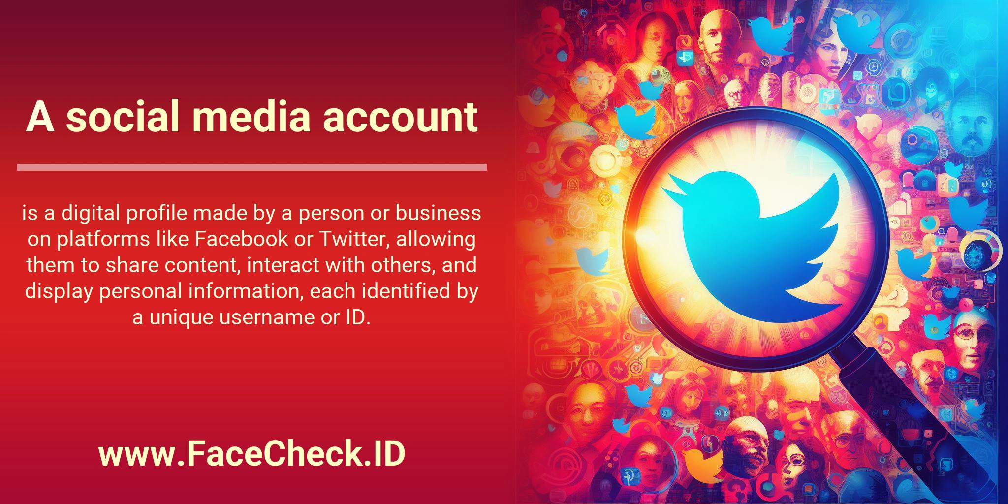 A social media account is a digital profile made by a person or business on platforms like Facebook or Twitter, allowing them to share content, interact with others, and display personal information, each identified by a unique username or ID.