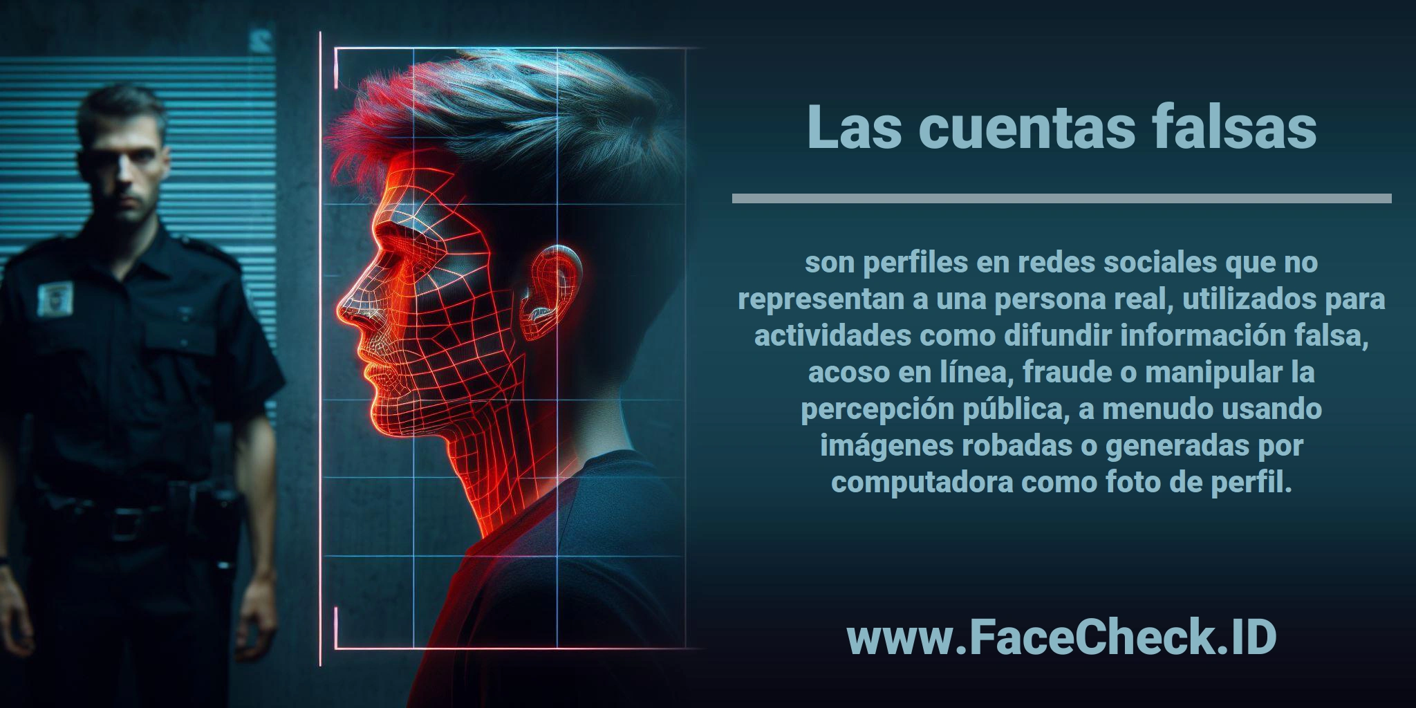 Las <b>cuentas falsas</b> son perfiles en redes sociales que no representan a una persona real, utilizados para actividades como difundir información falsa, acoso en línea, fraude o manipular la percepción pública, a menudo usando imágenes robadas o generadas por computadora como foto de perfil.