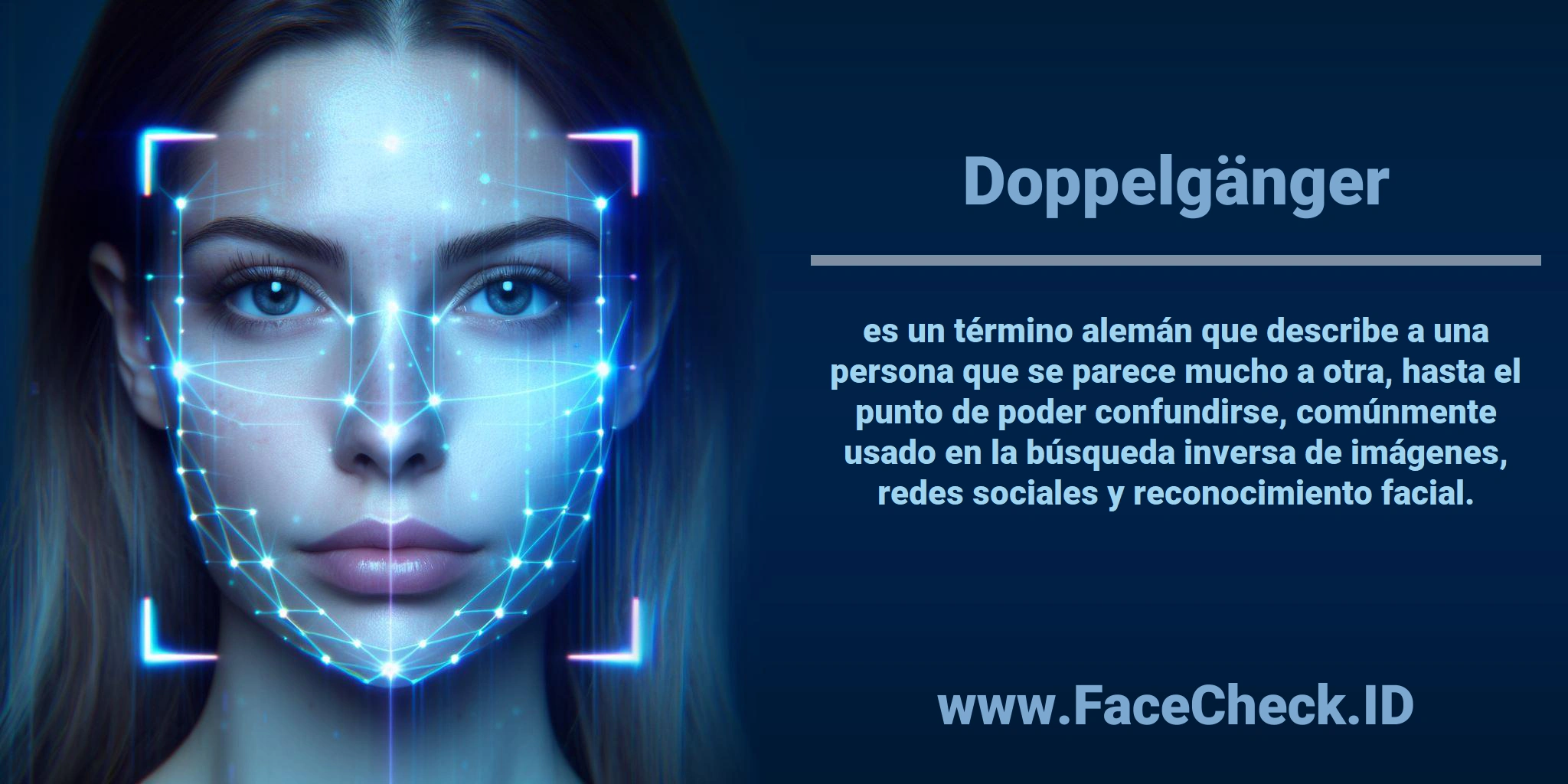 <b>Doppelgänger</b> es un término alemán que describe a una persona que se parece mucho a otra, hasta el punto de poder confundirse, comúnmente usado en la búsqueda inversa de imágenes, redes sociales y reconocimiento facial.