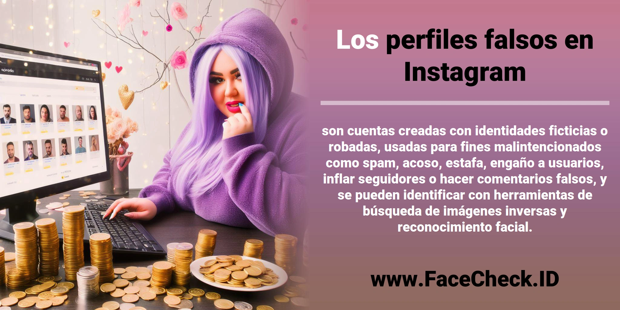 Los <b>perfiles falsos en Instagram</b> son cuentas creadas con identidades ficticias o robadas, usadas para fines malintencionados como spam, acoso, estafa, engaño a usuarios, inflar seguidores o hacer comentarios falsos, y se pueden identificar con herramientas de búsqueda de imágenes inversas y reconocimiento facial.