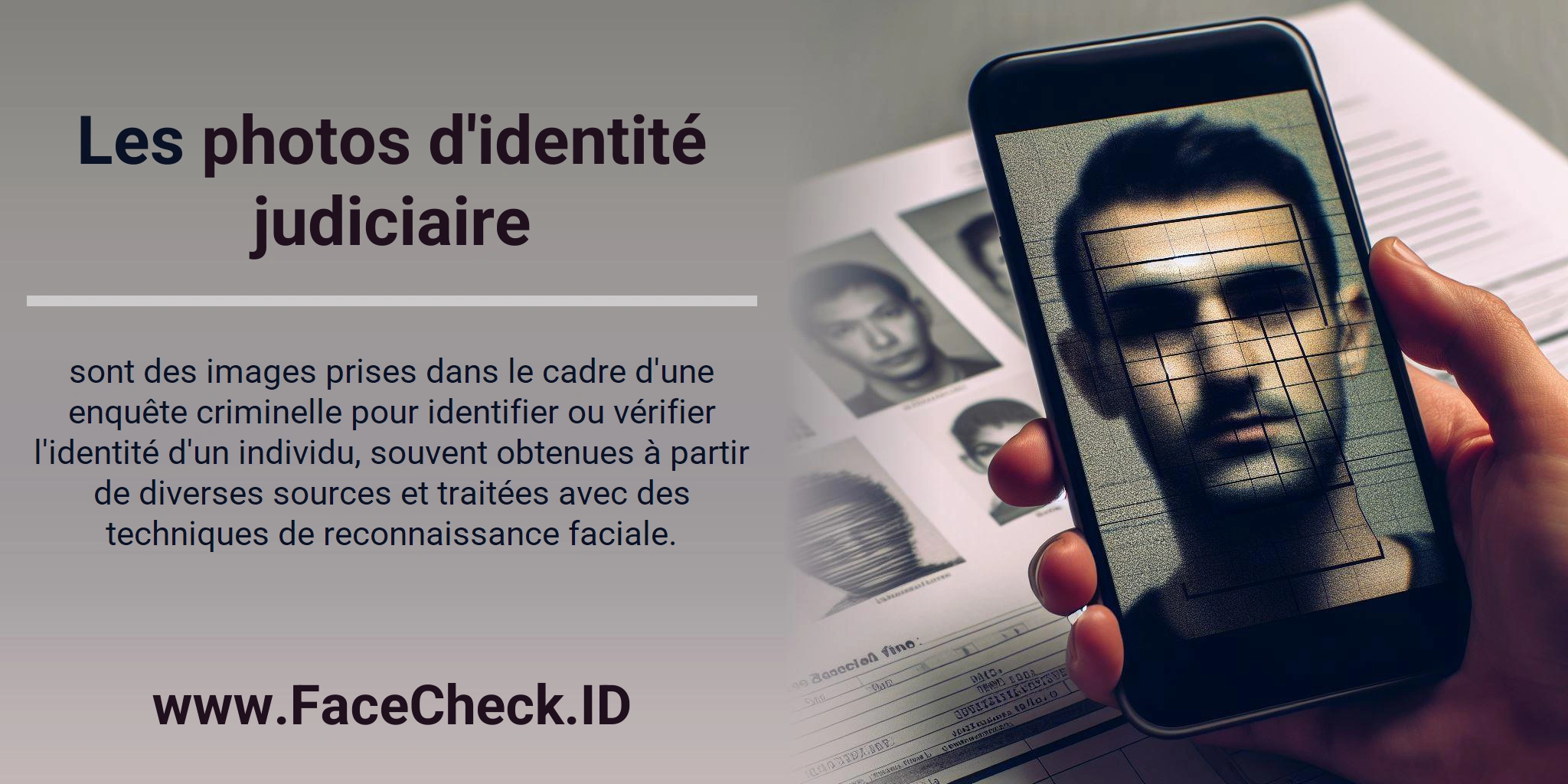 Les photos d'identité judiciaire sont des images prises dans le cadre d'une enquête criminelle pour identifier ou vérifier l'identité d'un individu, souvent obtenues à partir de diverses sources et traitées avec des techniques de reconnaissance faciale.