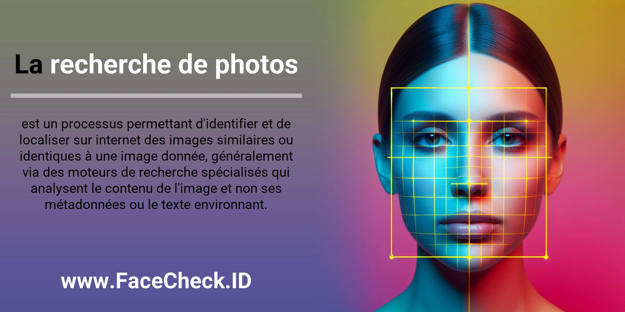 La recherche de photos est un processus permettant d'identifier et de localiser sur internet des images similaires ou identiques à une image donnée, généralement via des moteurs de recherche spécialisés qui analysent le contenu de l'image et non ses métadonnées ou le texte environnant.