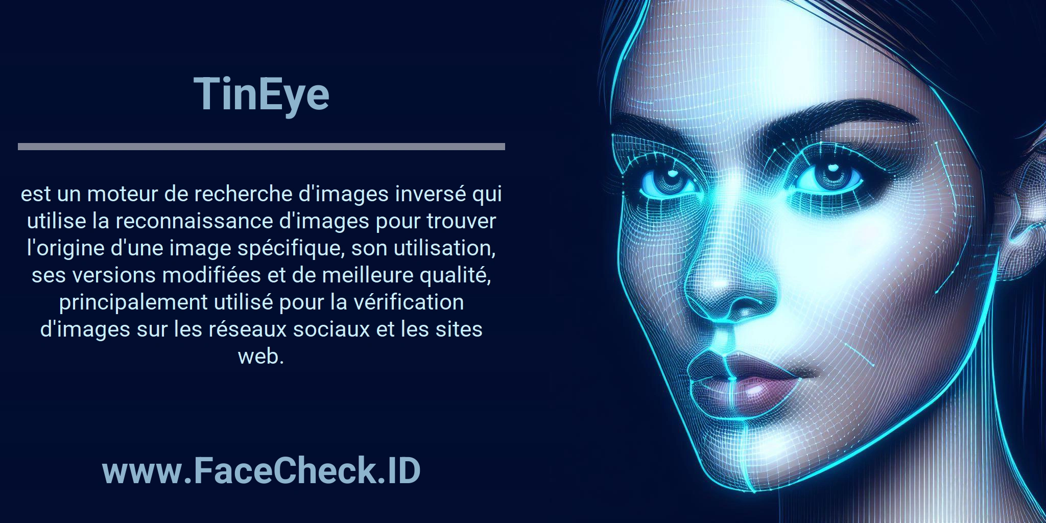 TinEye est un moteur de recherche d'images inversé qui utilise la reconnaissance d'images pour trouver l'origine d'une image spécifique, son utilisation, ses versions modifiées et de meilleure qualité, principalement utilisé pour la vérification d'images sur les réseaux sociaux et les sites web.