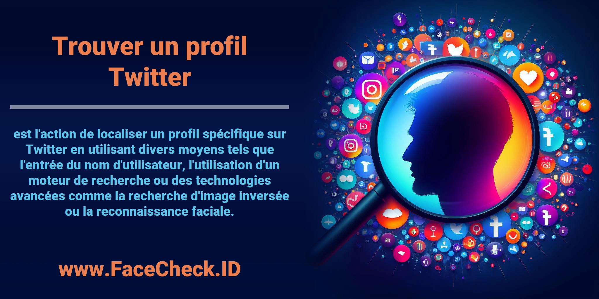 <b>Trouver un profil Twitter</b> est l'action de localiser un profil spécifique sur Twitter en utilisant divers moyens tels que l'entrée du nom d'utilisateur, l'utilisation d'un moteur de recherche ou des technologies avancées comme la recherche d'image inversée ou la reconnaissance faciale.