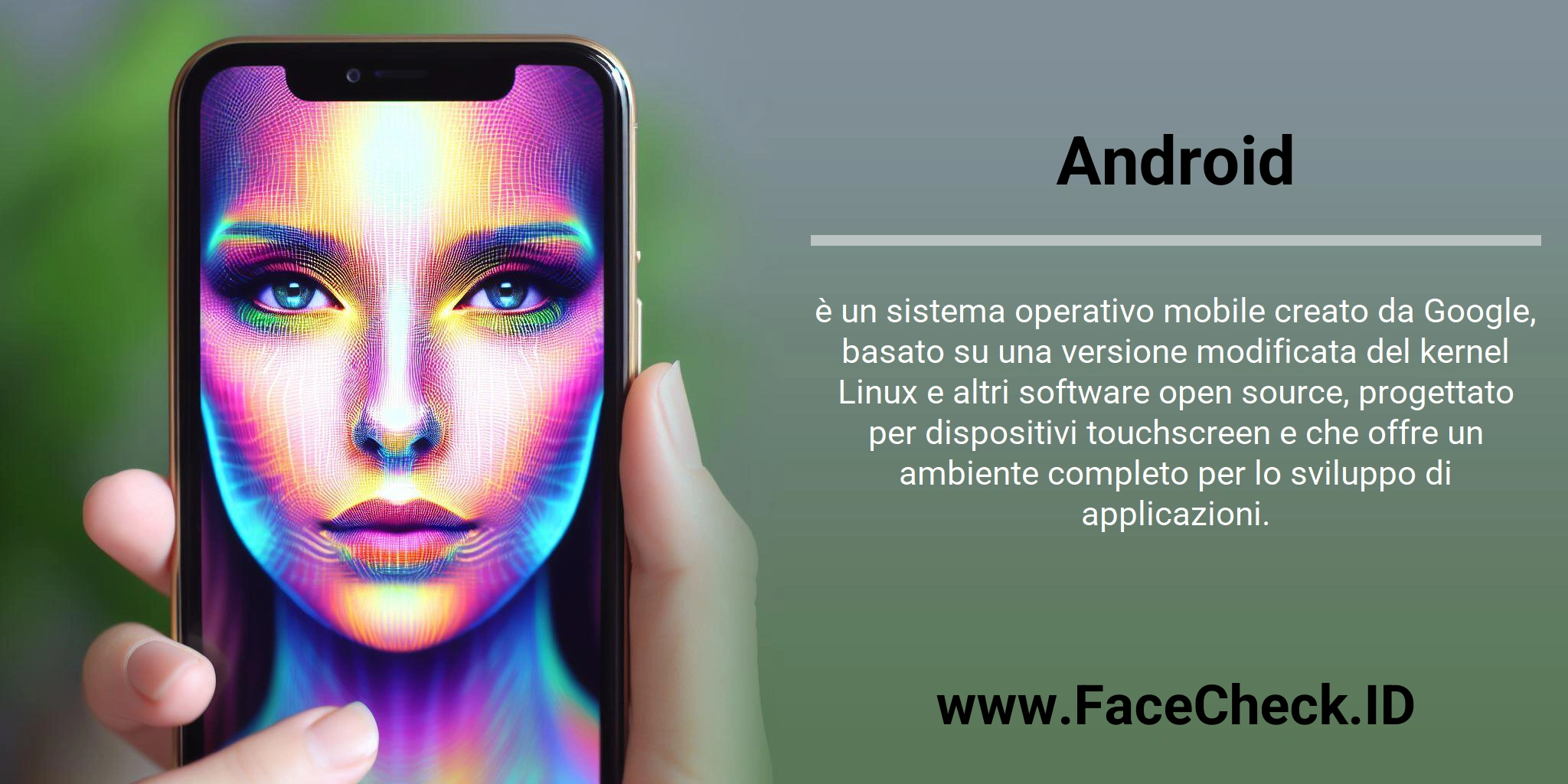Android è un sistema operativo mobile creato da Google, basato su una versione modificata del kernel Linux e altri software open source, progettato per dispositivi touchscreen e che offre un ambiente completo per lo sviluppo di applicazioni.