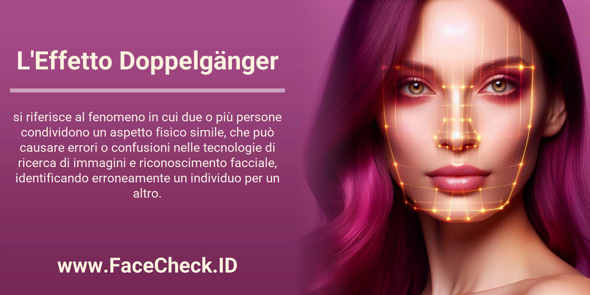 L'Effetto Doppelgänger si riferisce al fenomeno in cui due o più persone condividono un aspetto fisico simile, che può causare errori o confusioni nelle tecnologie di ricerca di immagini e riconoscimento facciale, identificando erroneamente un individuo per un altro.