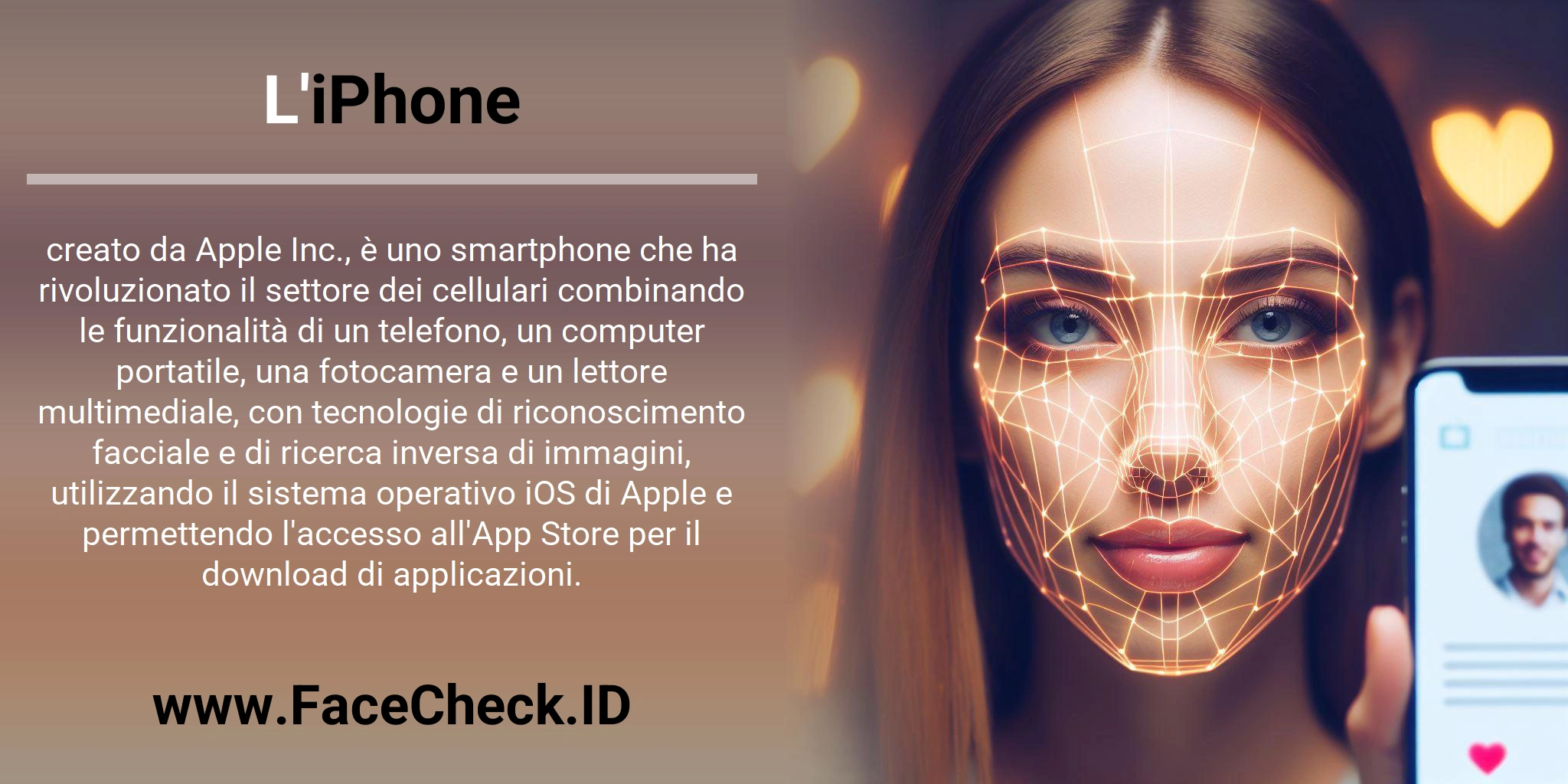 L'iPhone creato da Apple Inc., è uno smartphone che ha rivoluzionato il settore dei cellulari combinando le funzionalità di un telefono, un computer portatile, una fotocamera e un lettore multimediale, con tecnologie di riconoscimento facciale e di ricerca inversa di immagini, utilizzando il sistema operativo iOS di Apple e permettendo l'accesso all'App Store per il download di applicazioni.