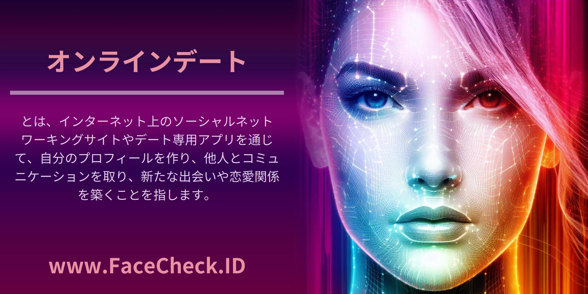 <b>オンラインデート</b>とは、インターネット上のソーシャルネットワーキングサイトやデート専用アプリを通じて、自分のプロフィールを作り、他人とコミュニケーションを取り、新たな出会いや恋愛関係を築くことを指します。