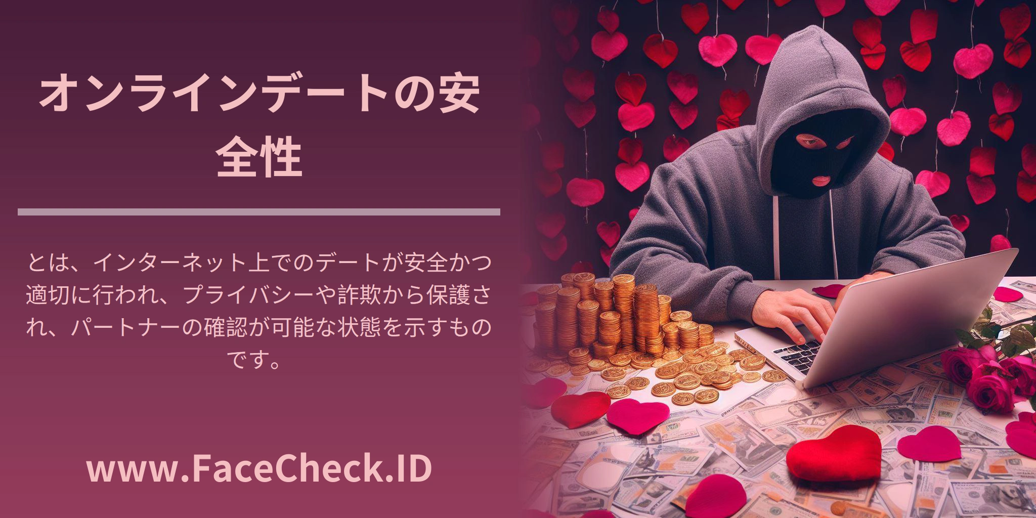 <b>オンラインデートの安全性</b>とは、インターネット上でのデートが安全かつ適切に行われ、プライバシーや詐欺から保護され、パートナーの確認が可能な状態を示すものです。