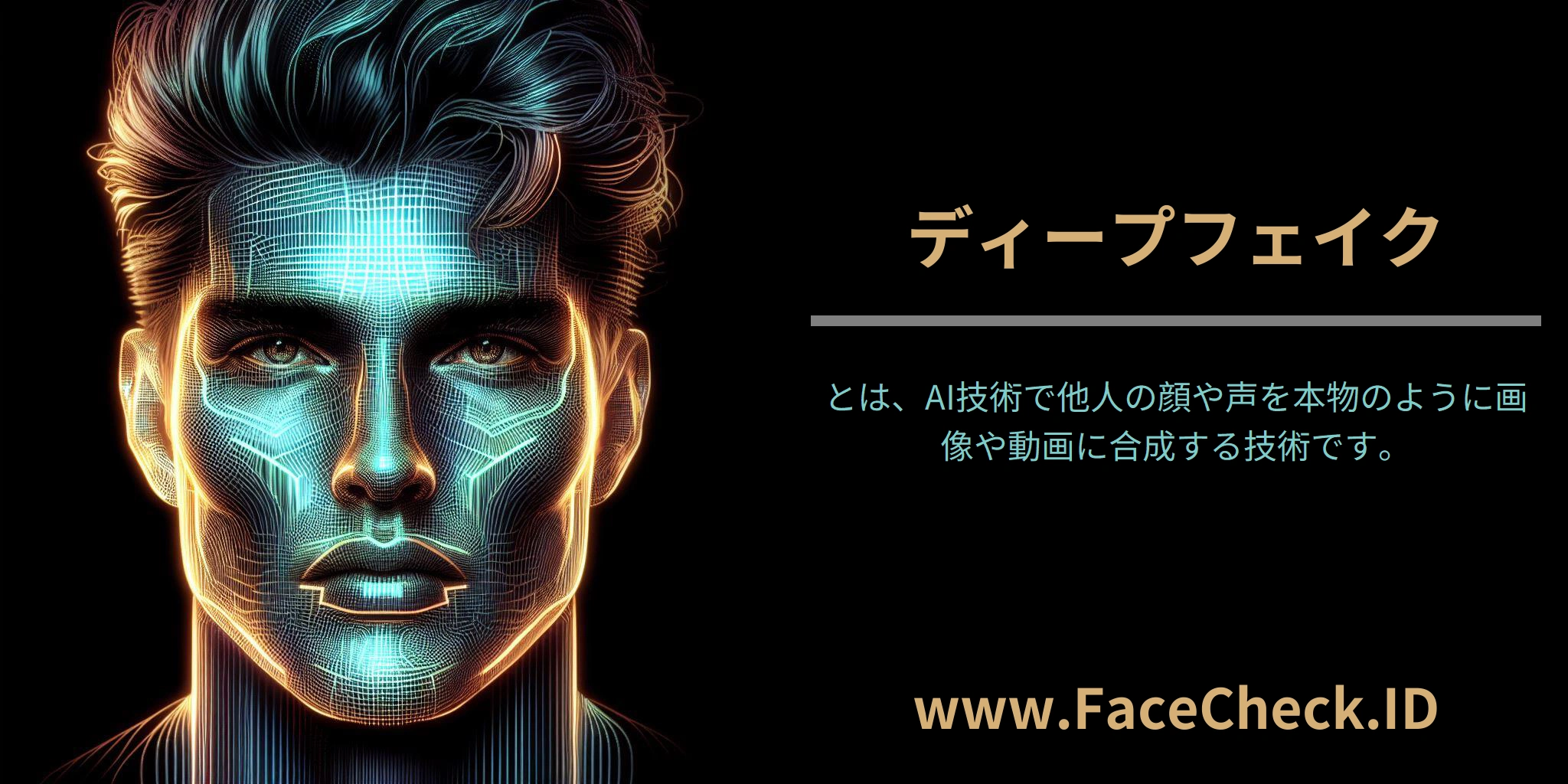 ディープフェイクとは、AI技術で他人の顔や声を本物のように画像や動画に合成する技術です。