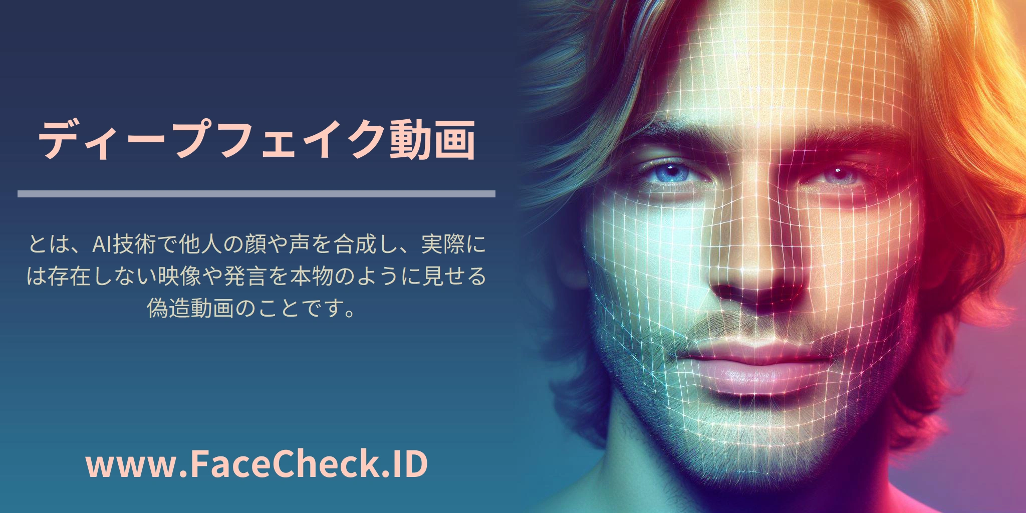 ディープフェイク動画とは、AI技術で他人の顔や声を合成し、実際には存在しない映像や発言を本物のように見せる偽造動画のことです。