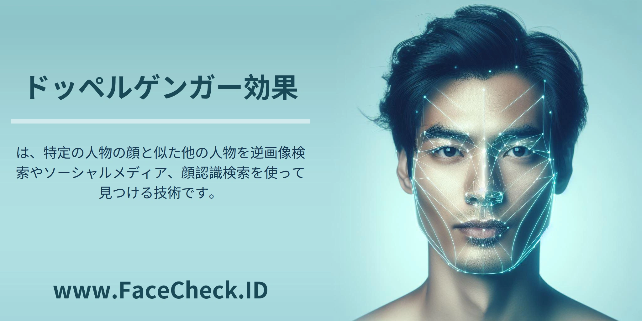 <b>ドッペルゲンガー効果</b>は、特定の人物の顔と似た他の人物を逆画像検索やソーシャルメディア、顔認識検索を使って見つける技術です。